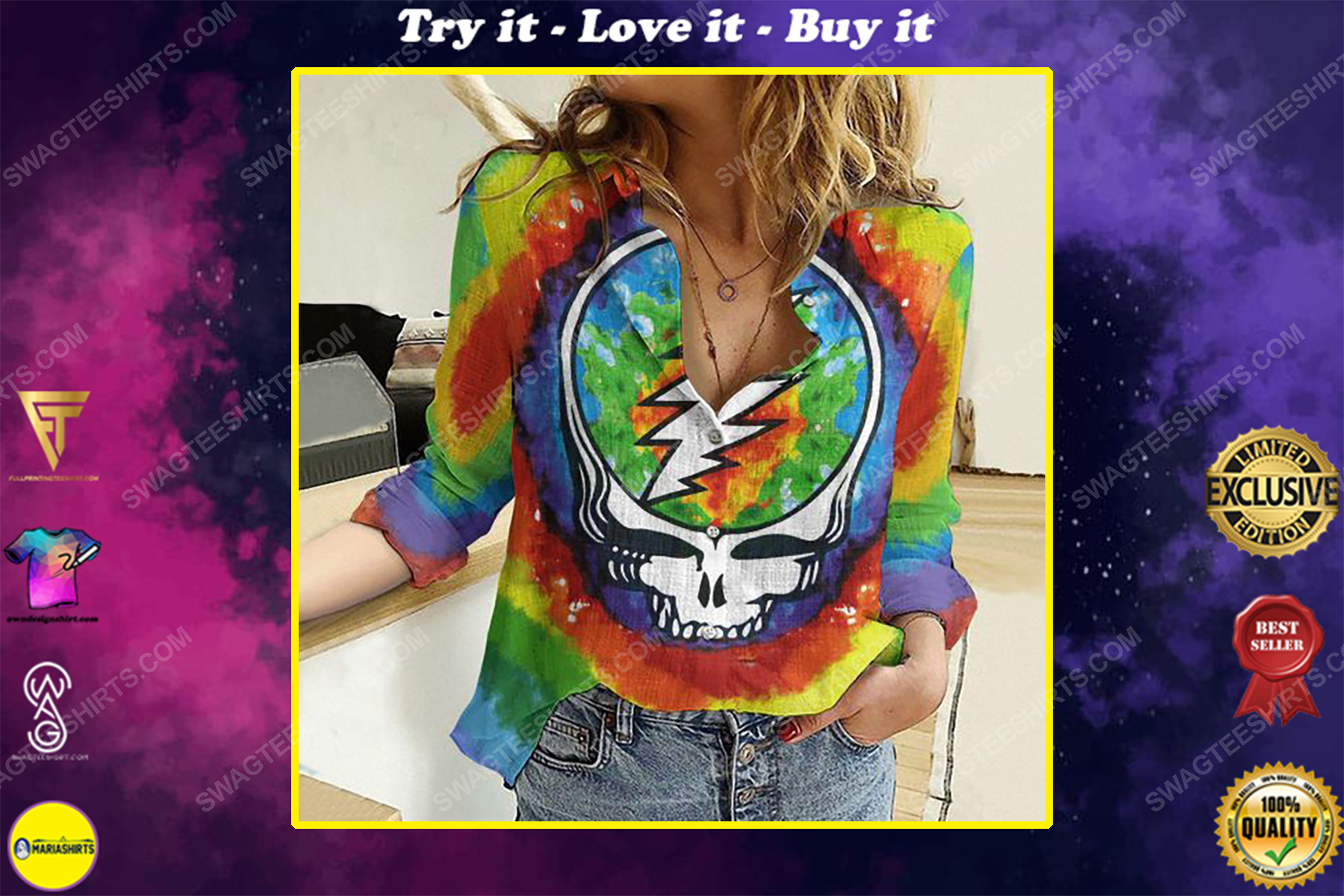 Grateful dead tie dye fully printed poly cotton casual shirt