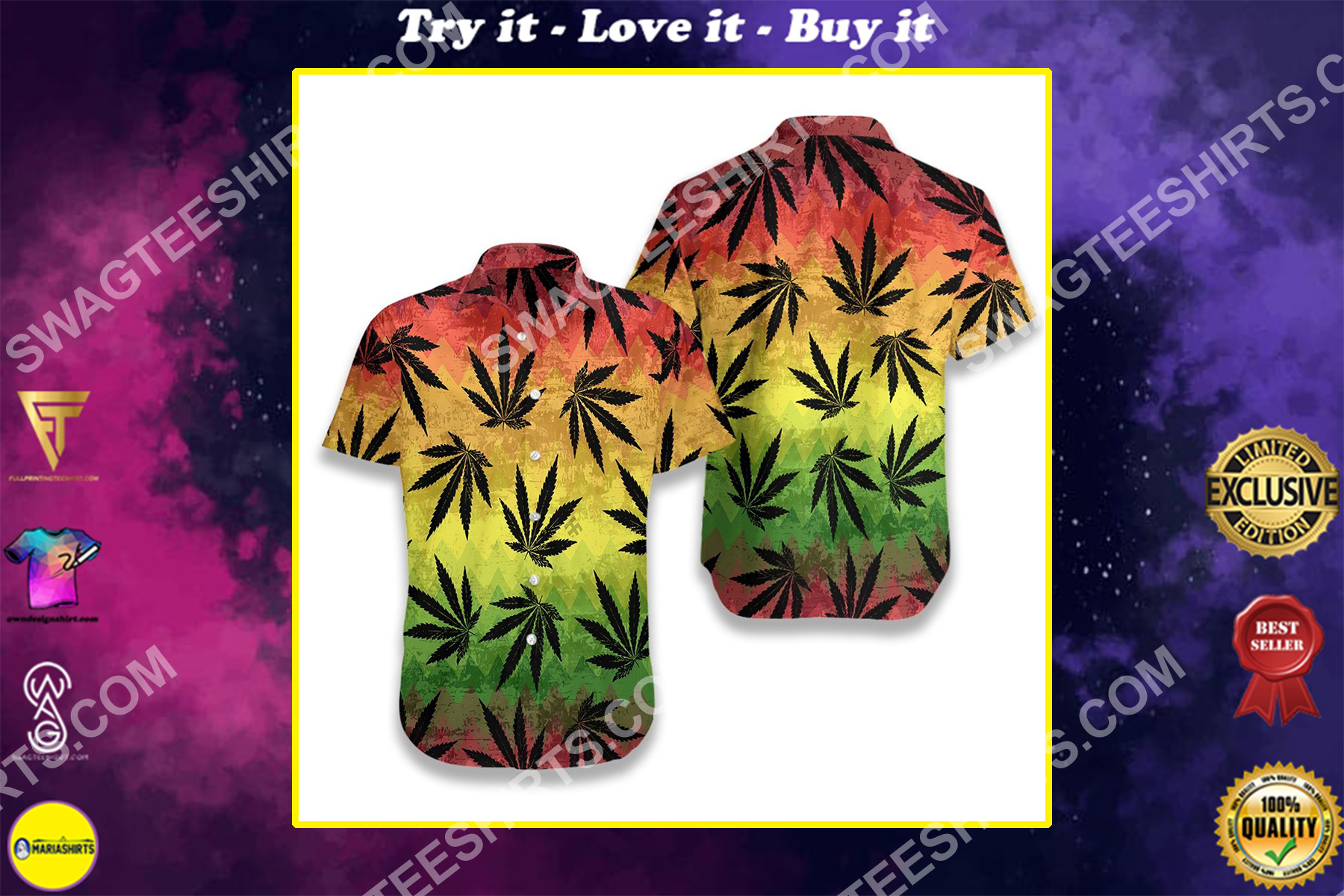 leaf marijuanas all over printed hawaiian shirt