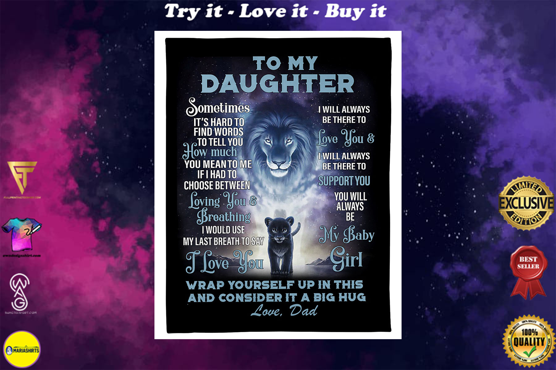 lion to my daughter you will always be my baby girl and i love you you dad blanket