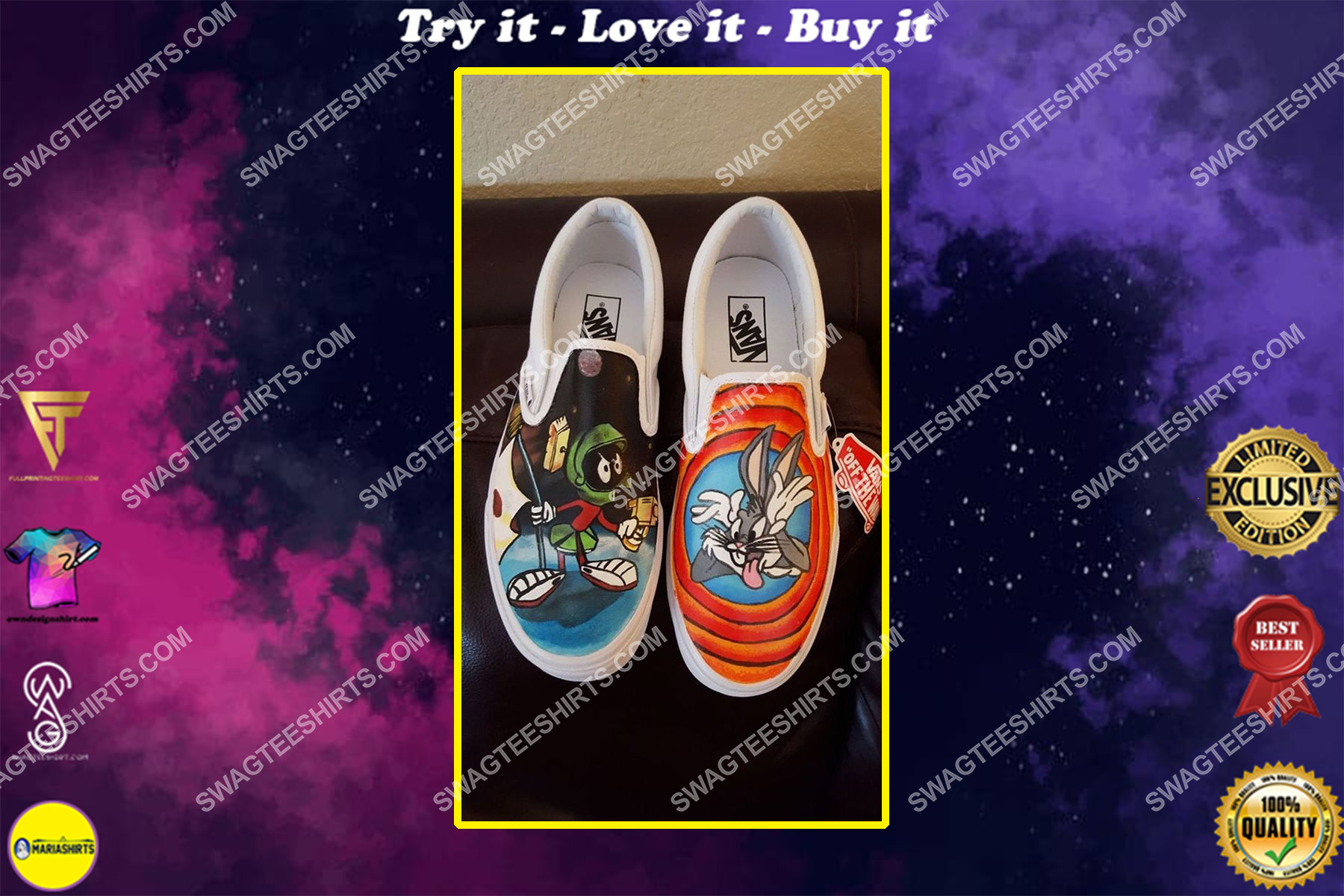 looney tunes cartoons all over print slip on shoes