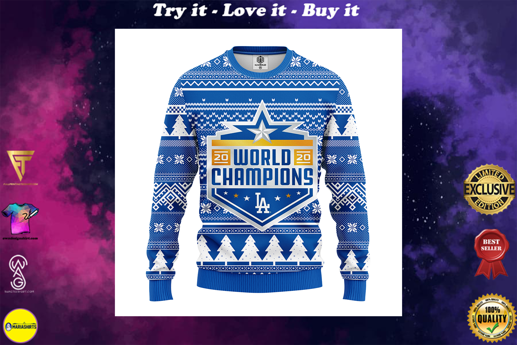 Los Angeles Dodgers Tree Ball Christmas Ugly Sweater - YesItCustom