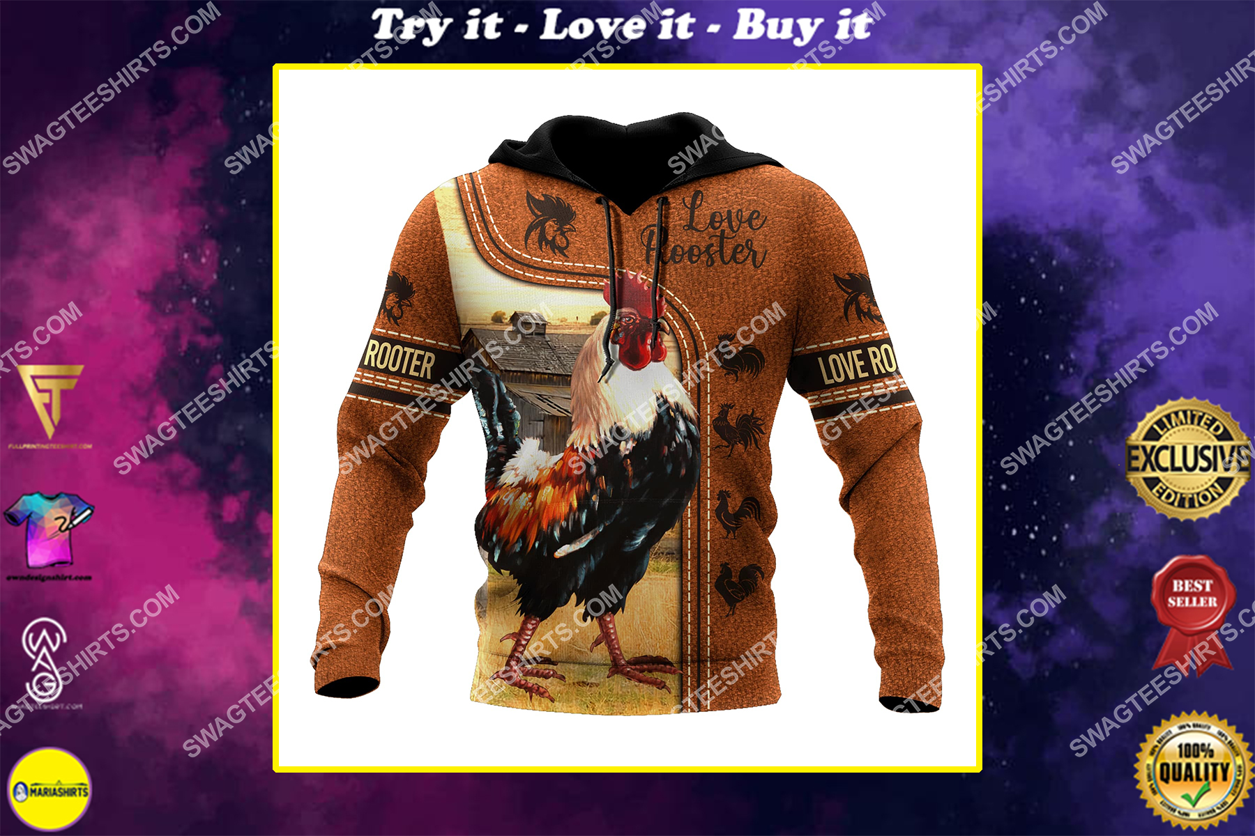 love rooster chicken full printing shirt 1