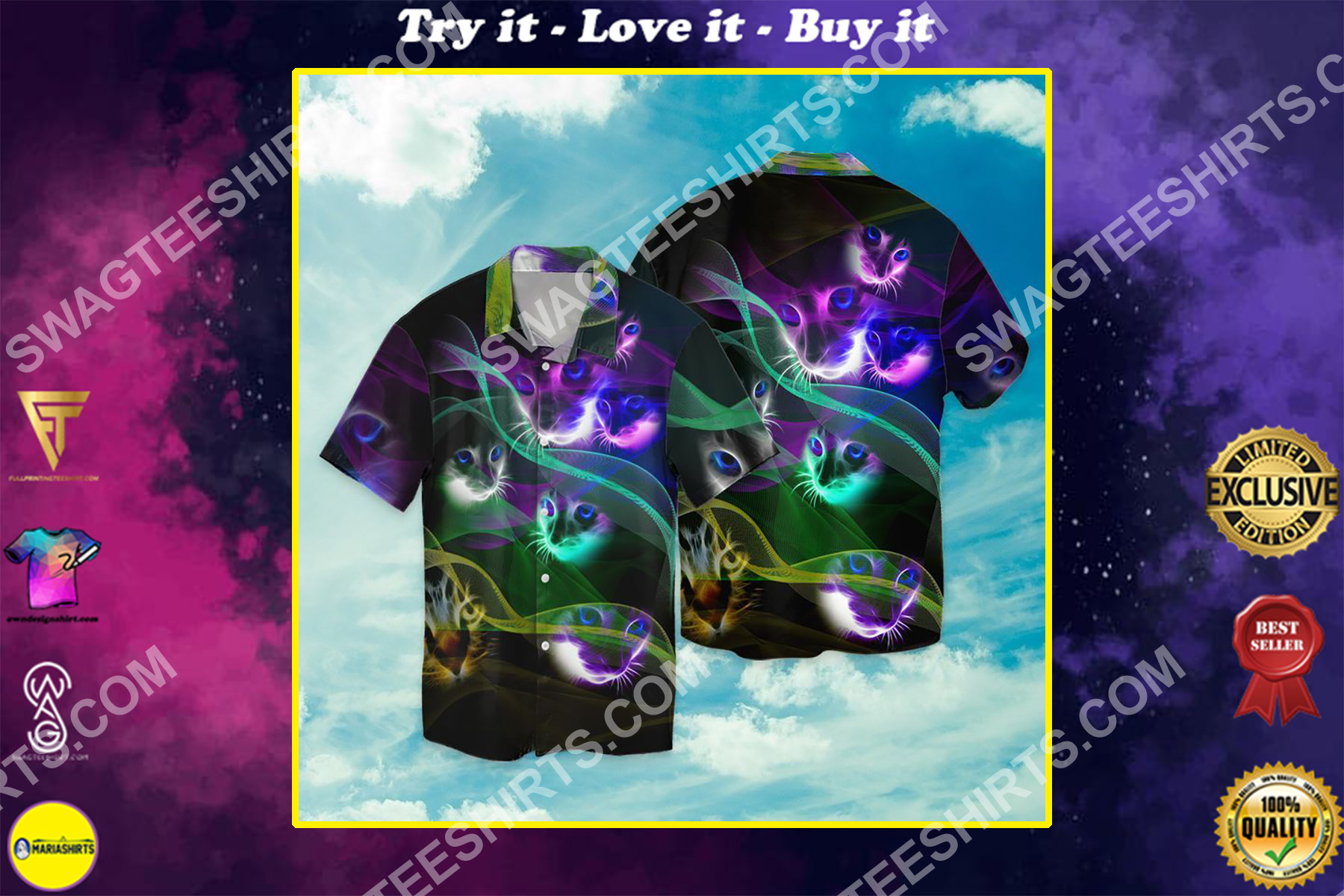 magic cats all over printed hawaiian shirt