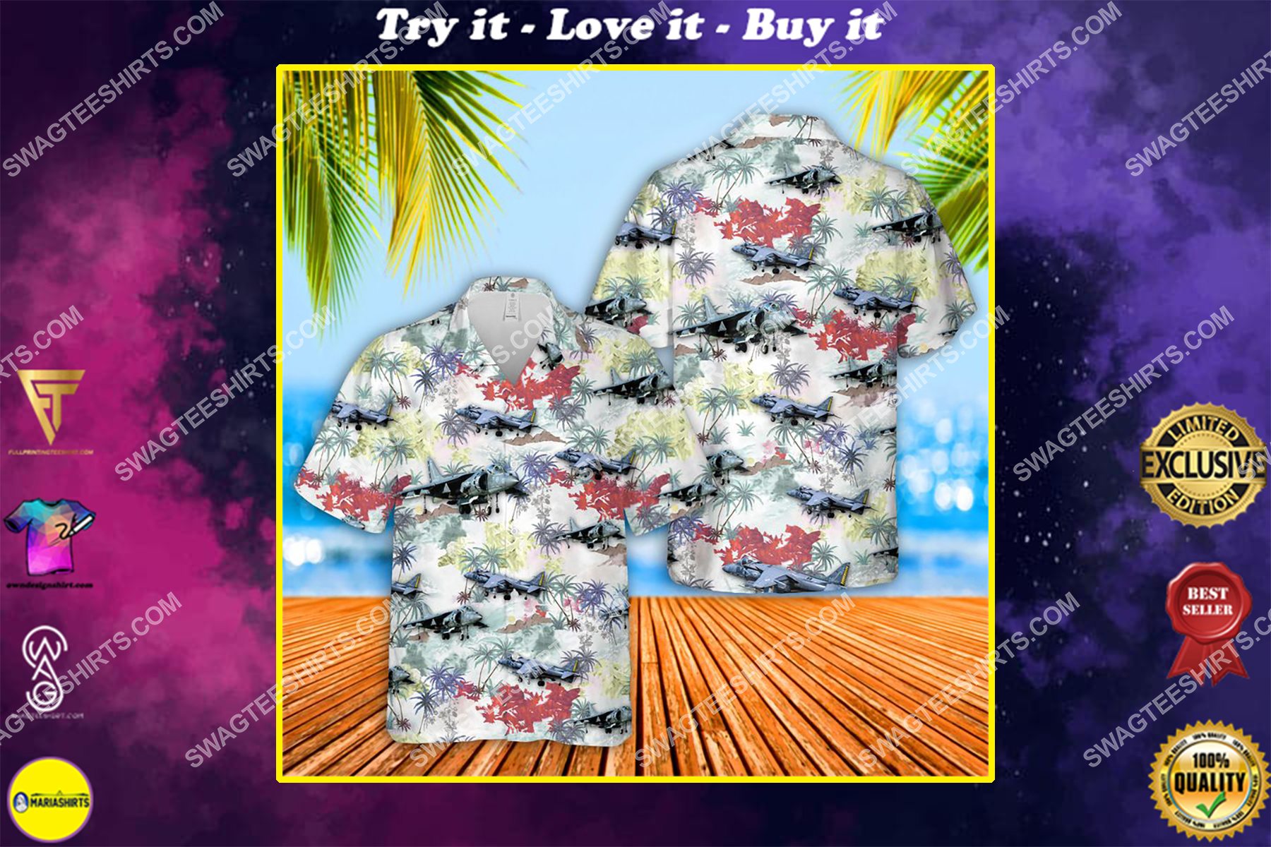 mcdonnell douglas av-8b harrier ii all over printed hawaiian shirt
