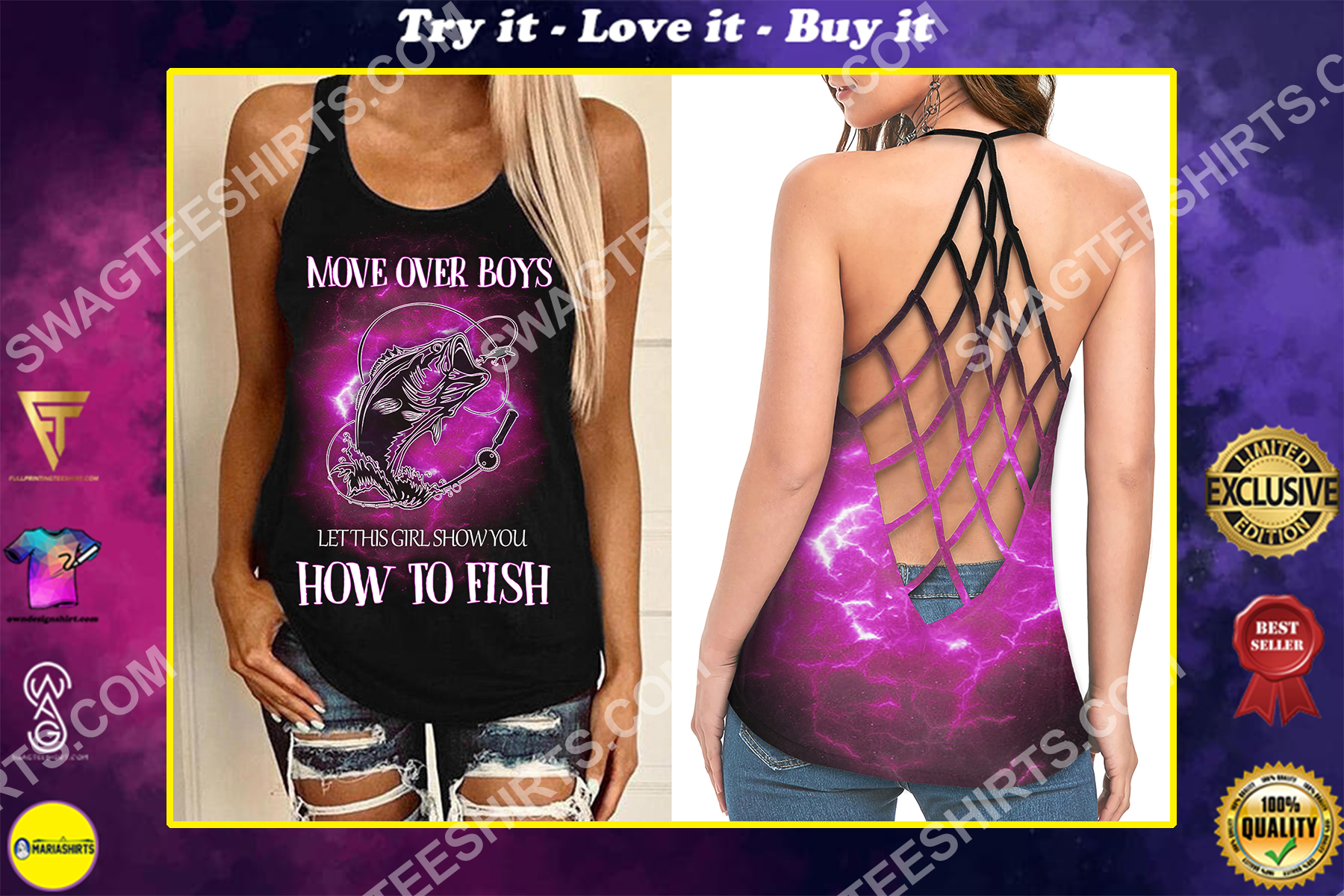 more over boys let this girl show you how to fish strappy back tank top