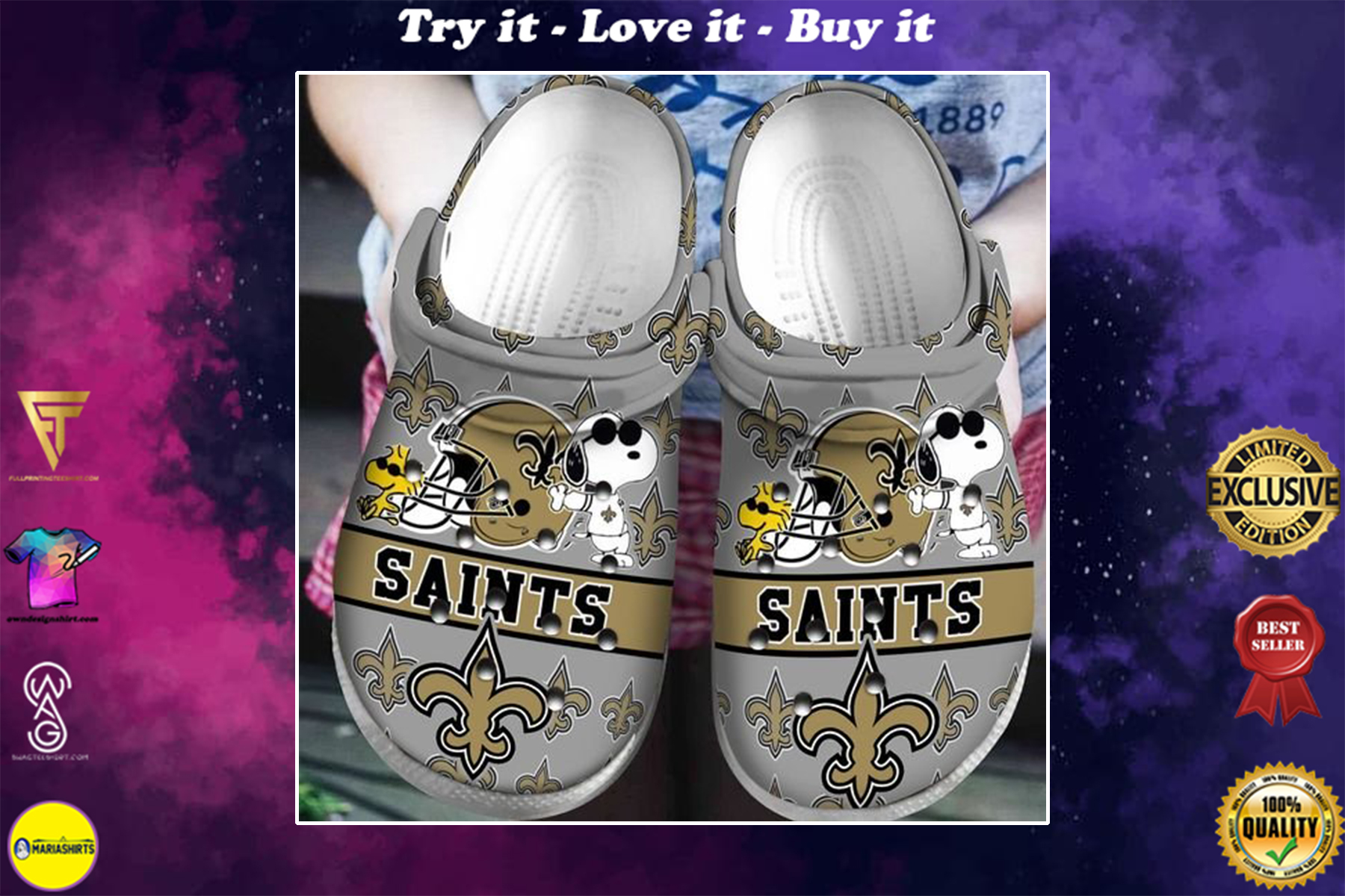 national football league new orleans saints and snoopy crocband clog