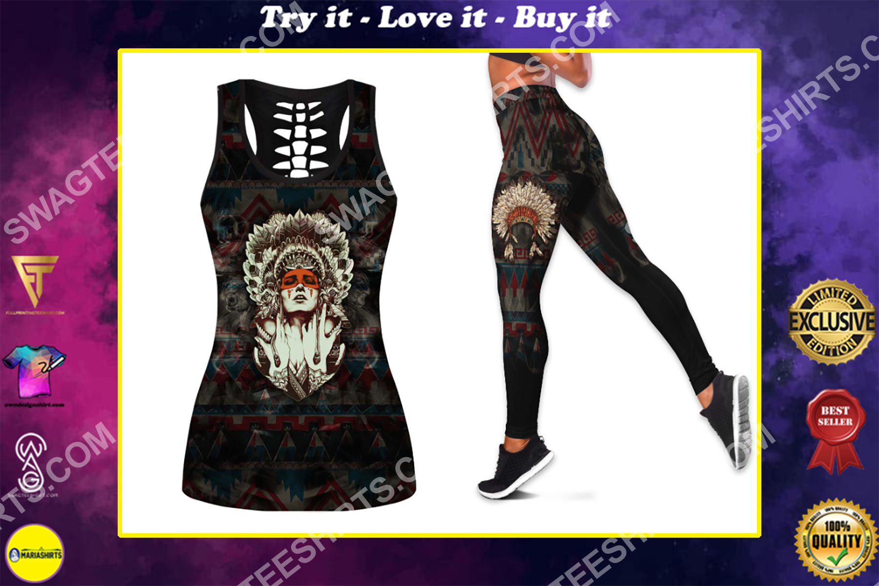 native american native girl all over printed set sports outfit