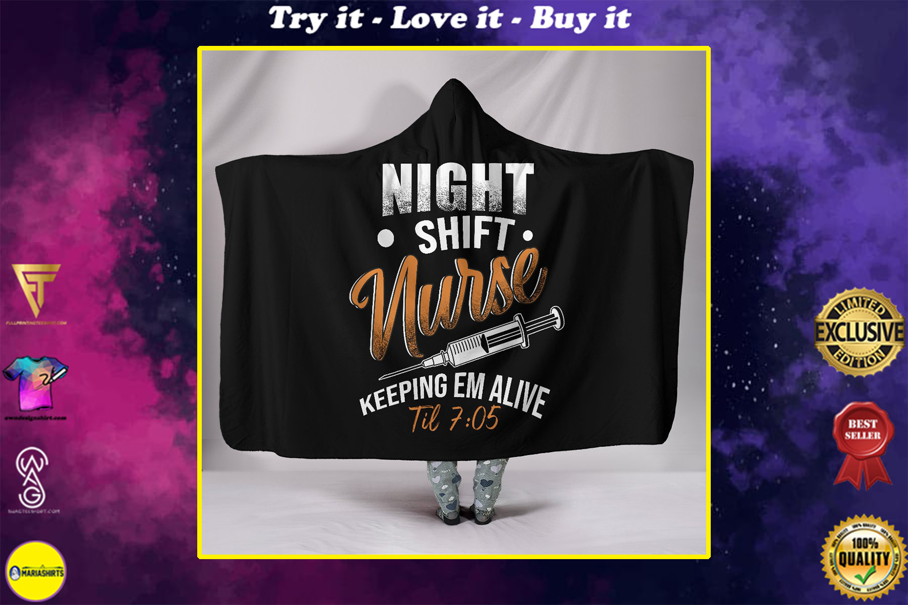 night shift nurse keep em alive till full printing hooded blanket