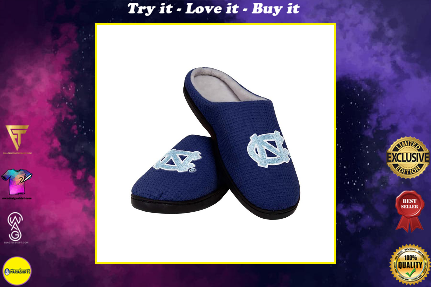 north carolina tar heels football full over printed slippers