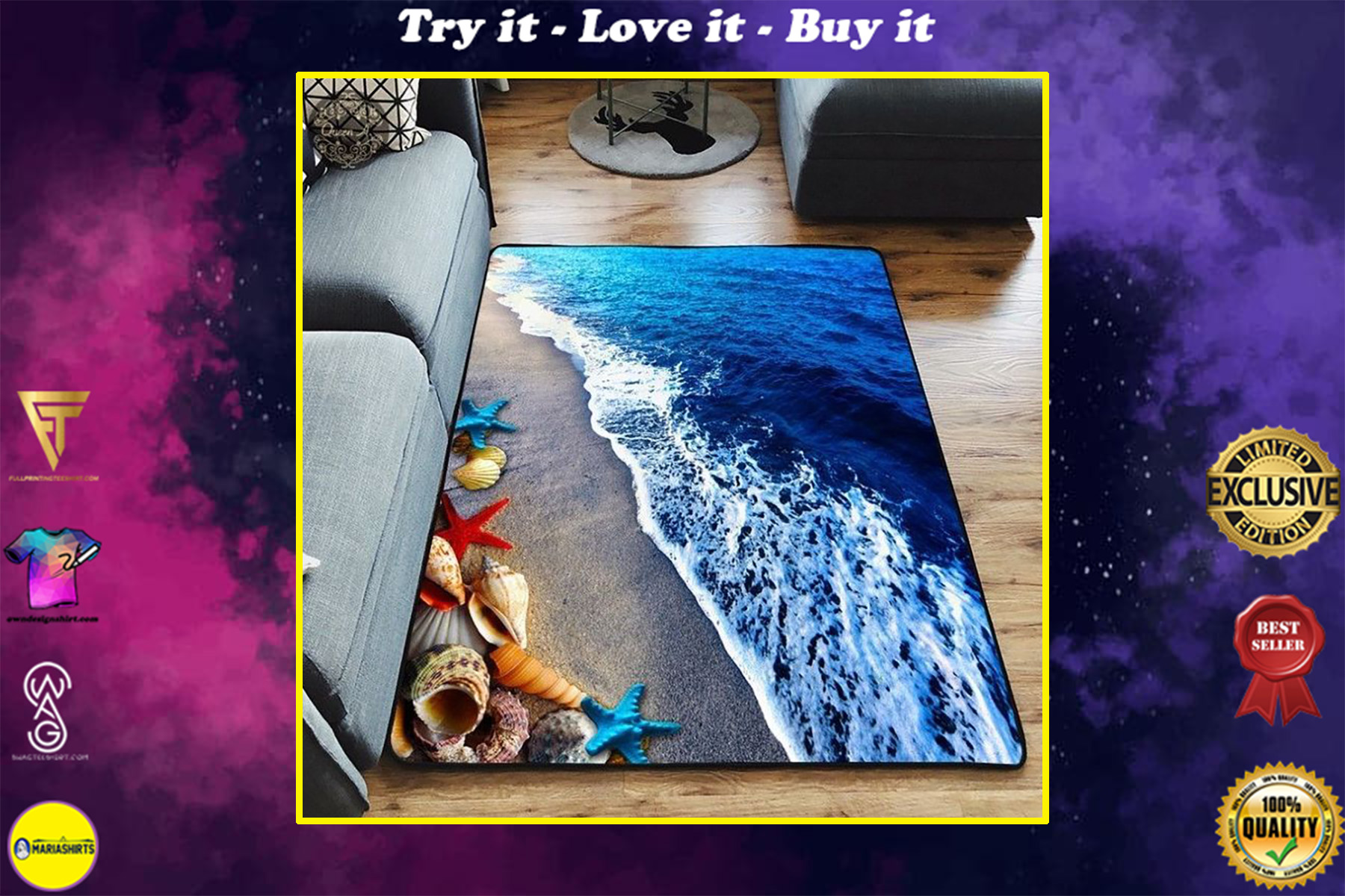 on the beach love summer all over printed rug