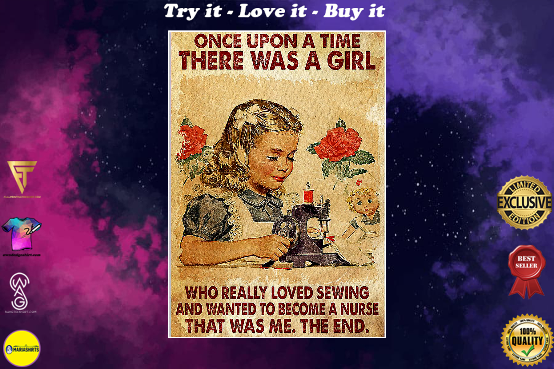 once upon a time there was a girl a girl who really loved sewing and wanted to become a nurse vintage poster
