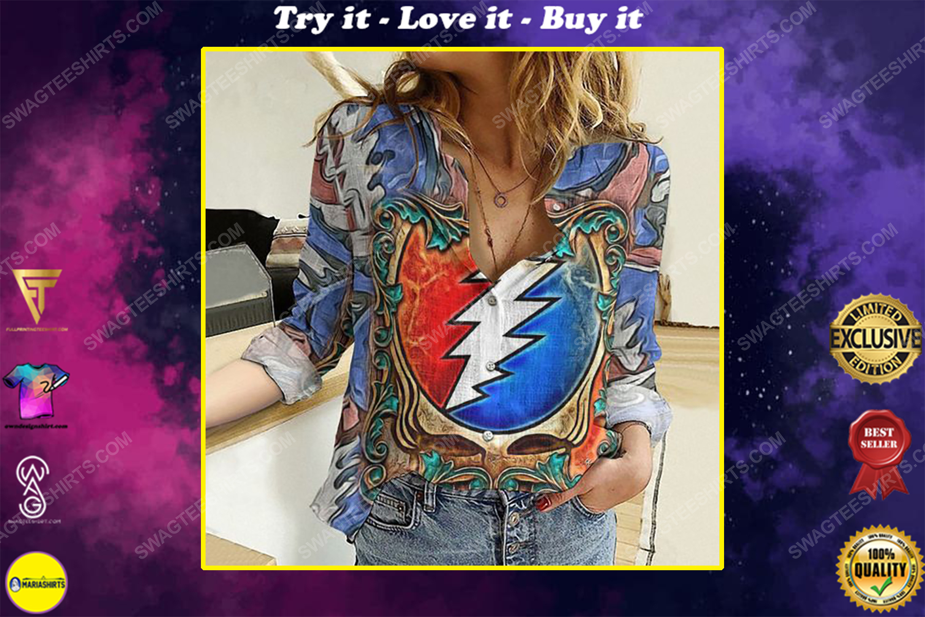 The grateful dead fully printed poly cotton casual shirt