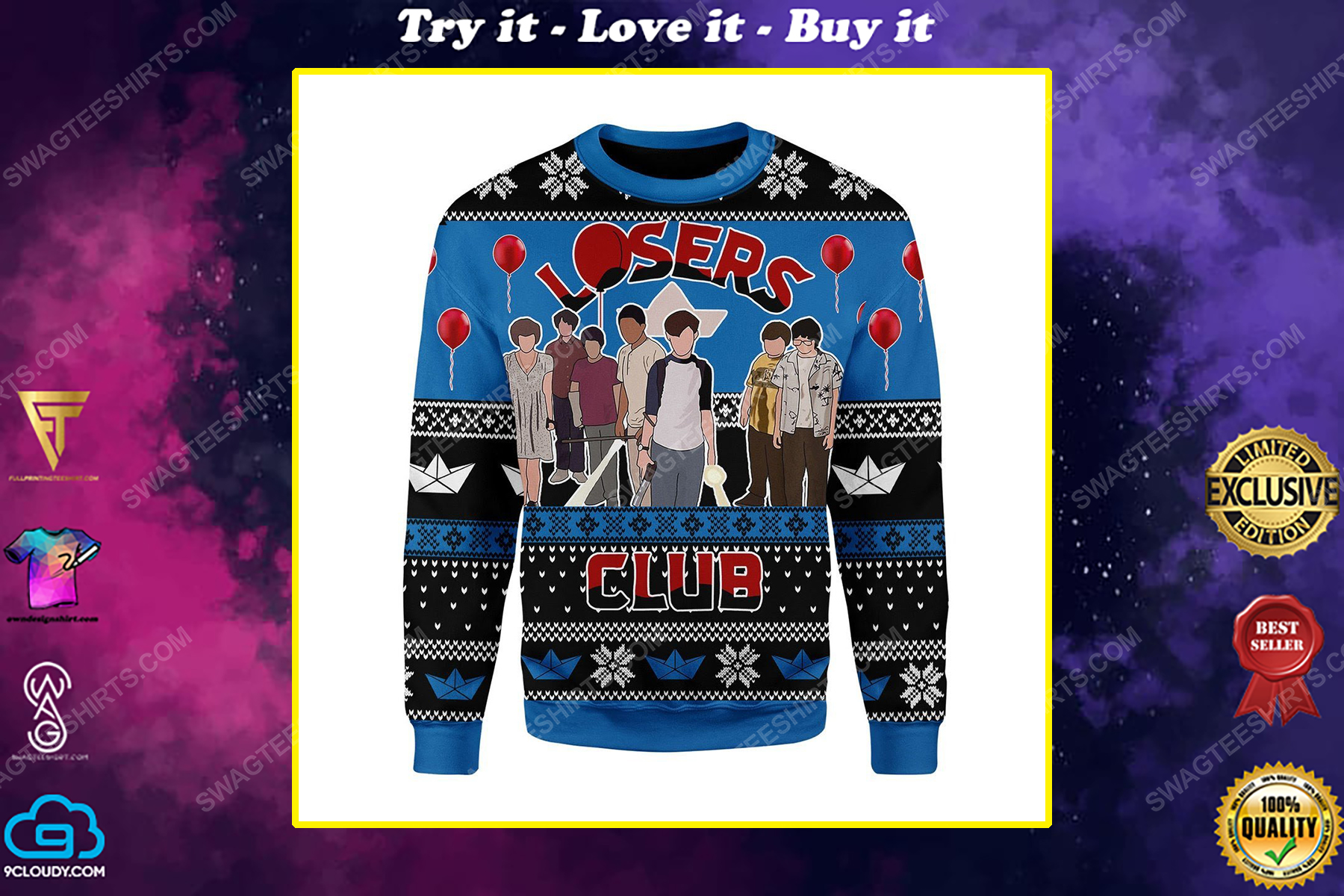 The stranger things losers club ugly christmas sweater