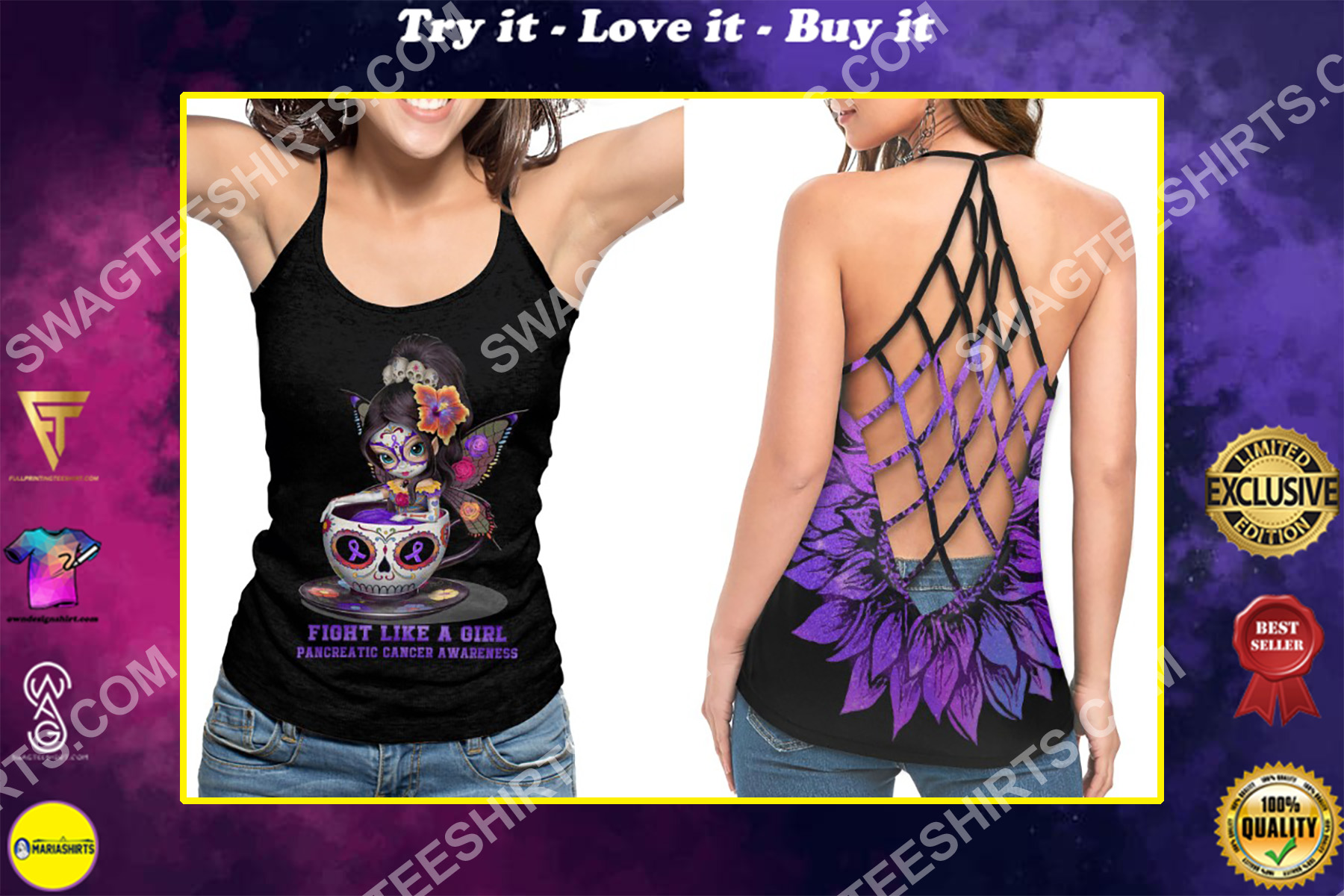 pancreatic cancer awareness fight like a girl strappy back tank top