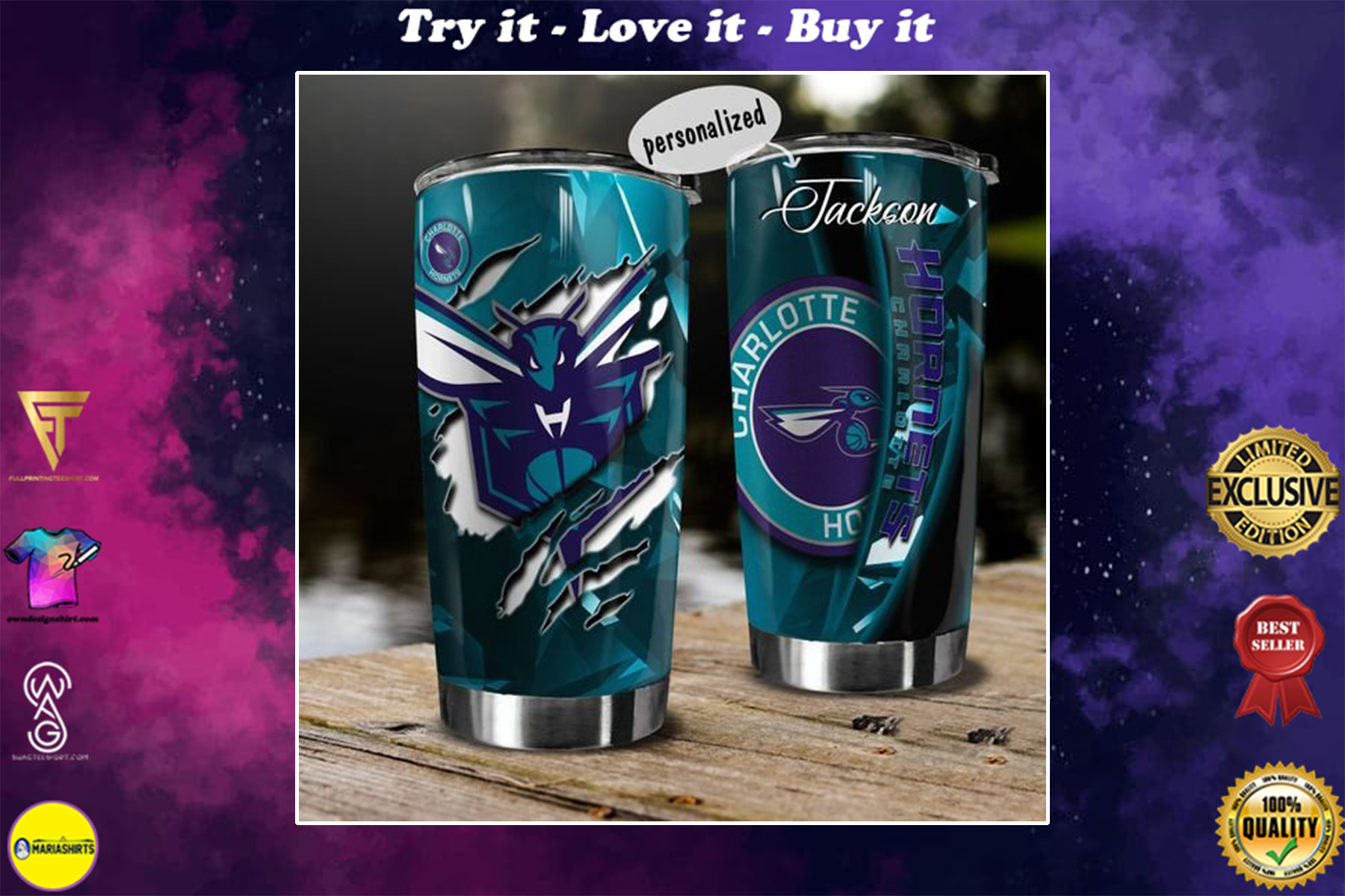 personalized name charlotte hornets team tumbler