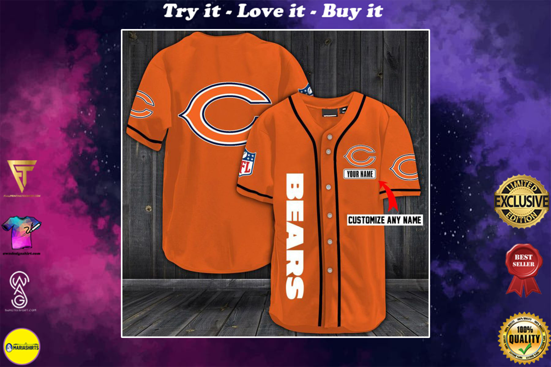 personalized name chicago bears baseball shirt