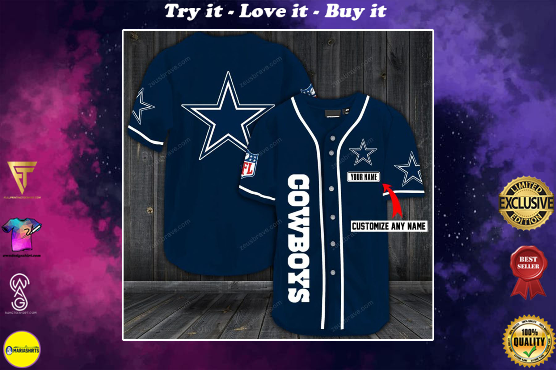 personalized name dallas cowboys baseball shirt