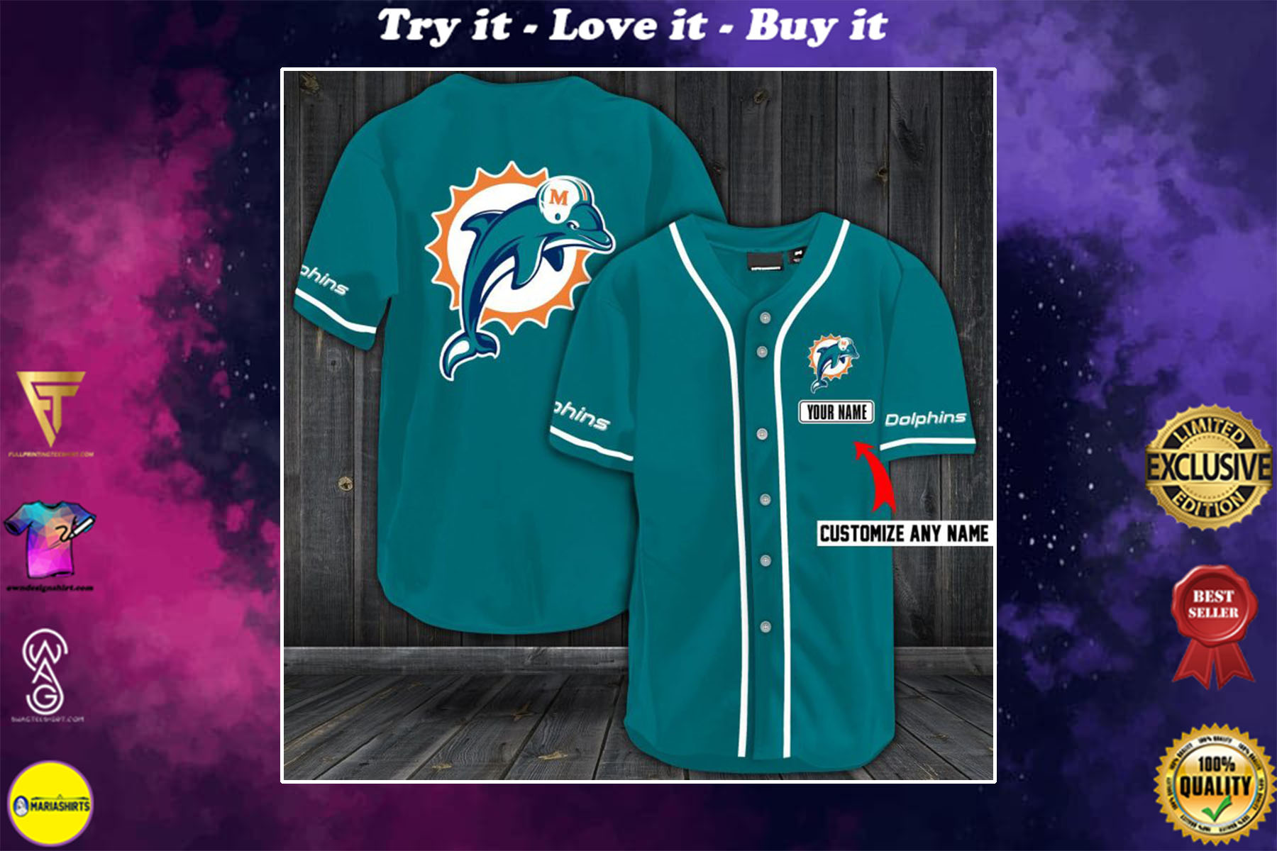 personalized name miami dolphins baseball shirt