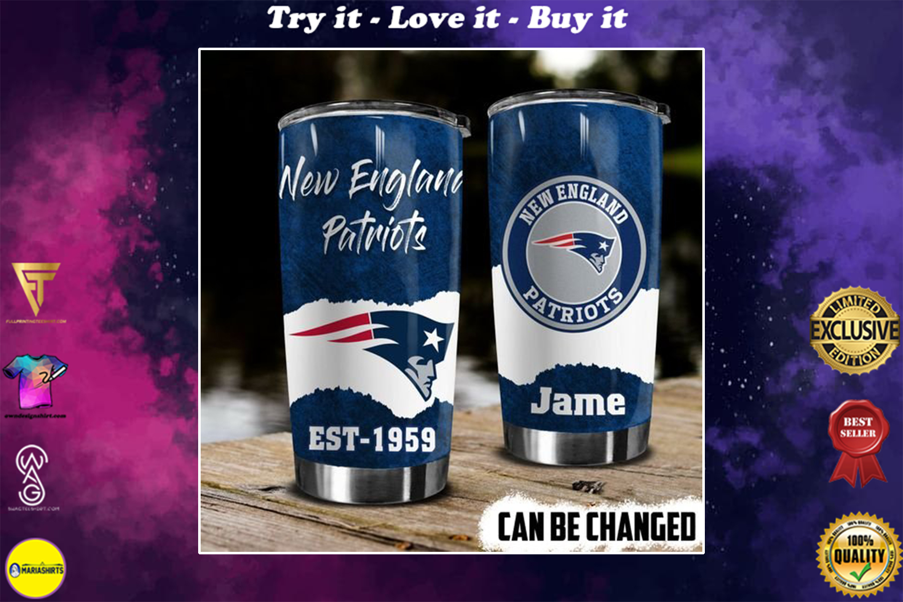 personalized name new england patriots football team tumbler