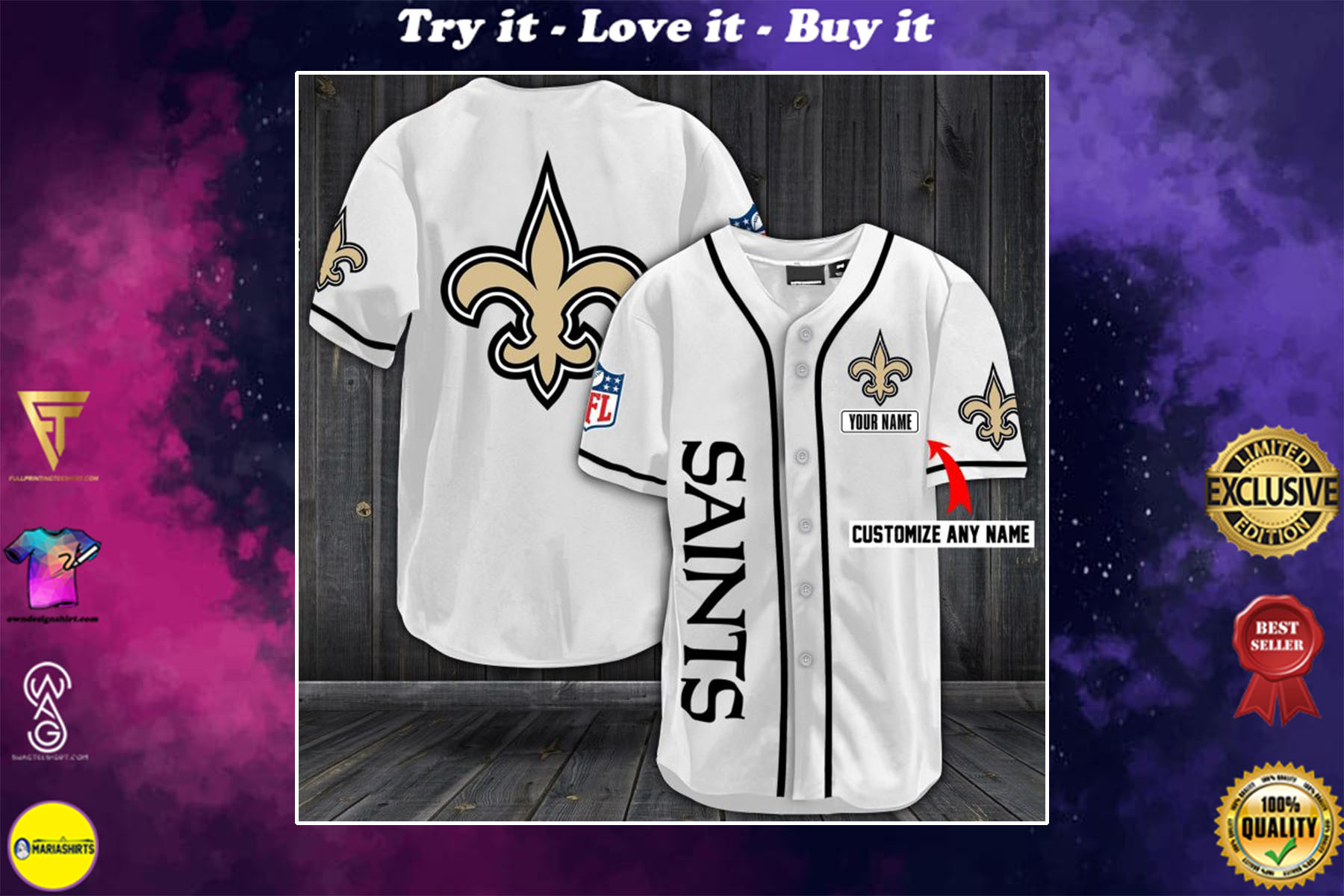 personalized name new orleans saints full printing baseball shirt
