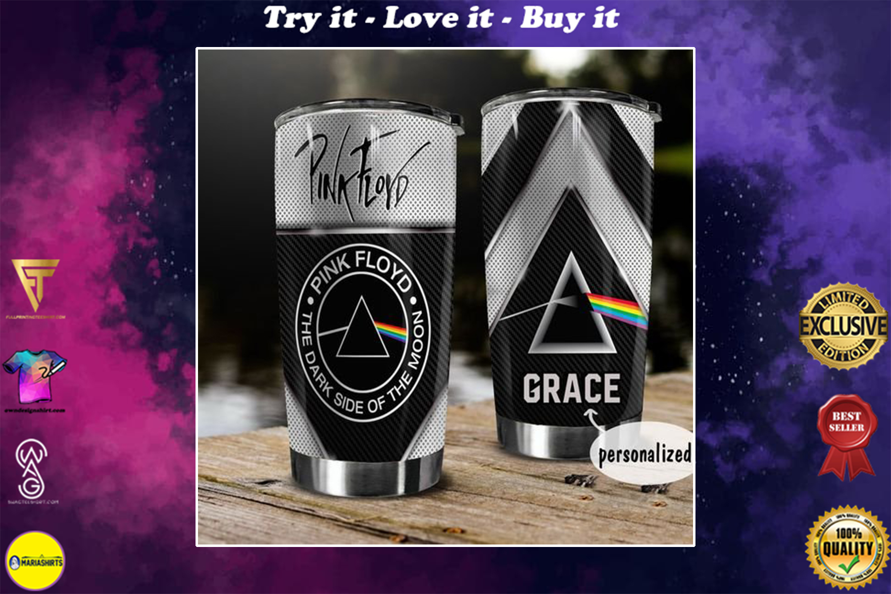 personalized name pink floyd the dark side of the moon tumbler
