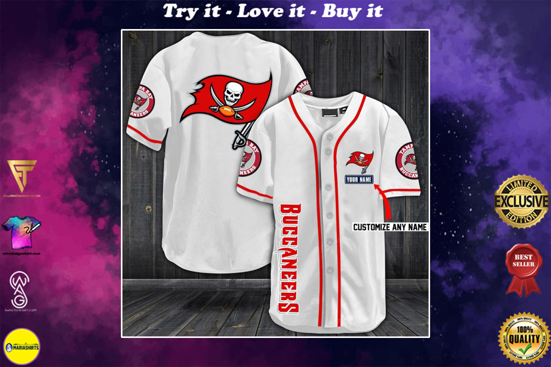 personalized name tampa bay buccaneers full printing baseball shirt