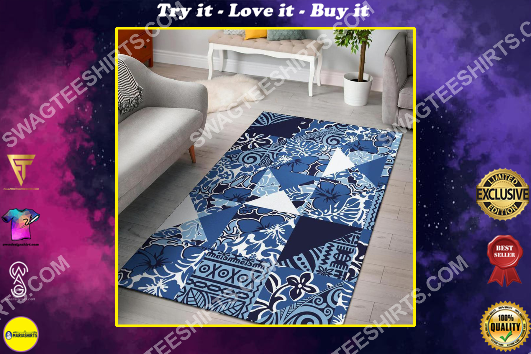 polynesian pattern vintage all over printed rug