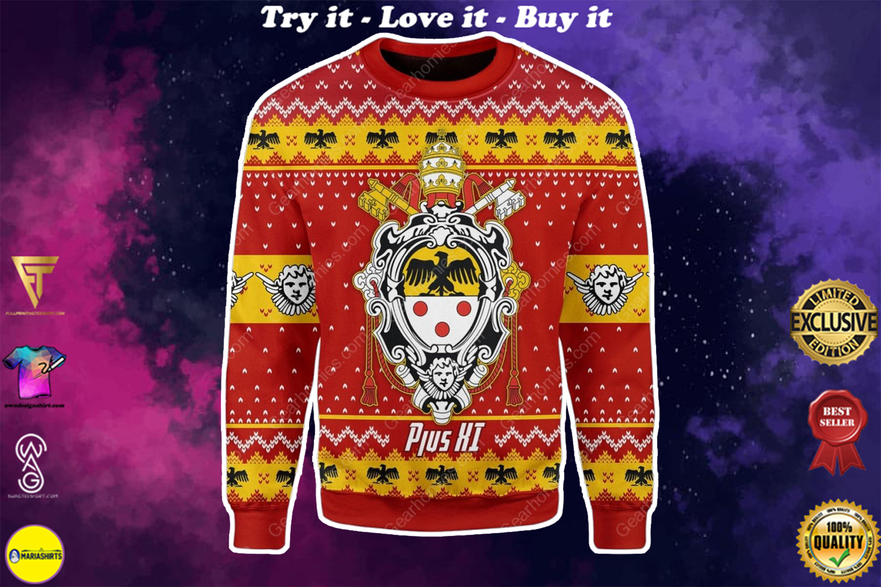 pope pius xi coat of arms all over printed ugly christmas sweater