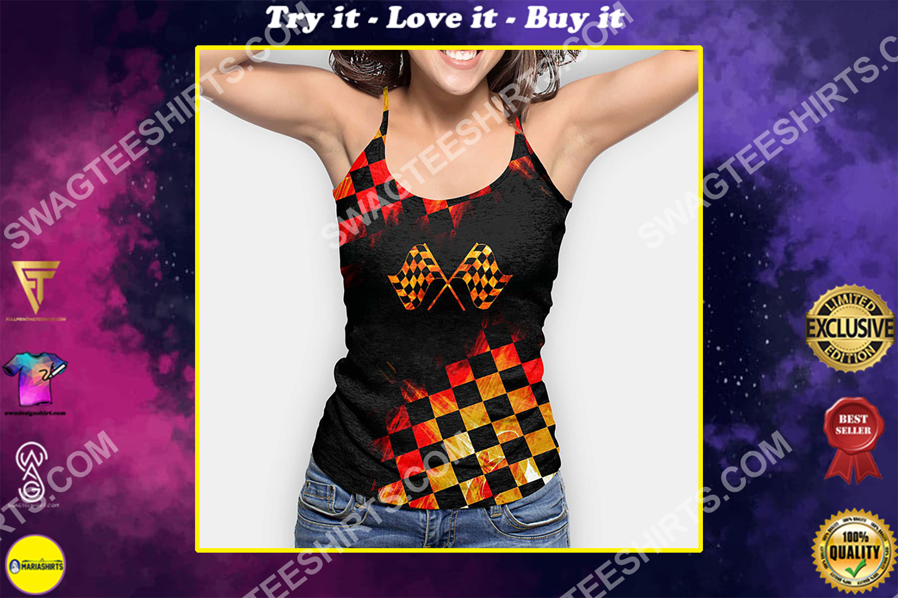 racing lover racing flag strappy back tank top