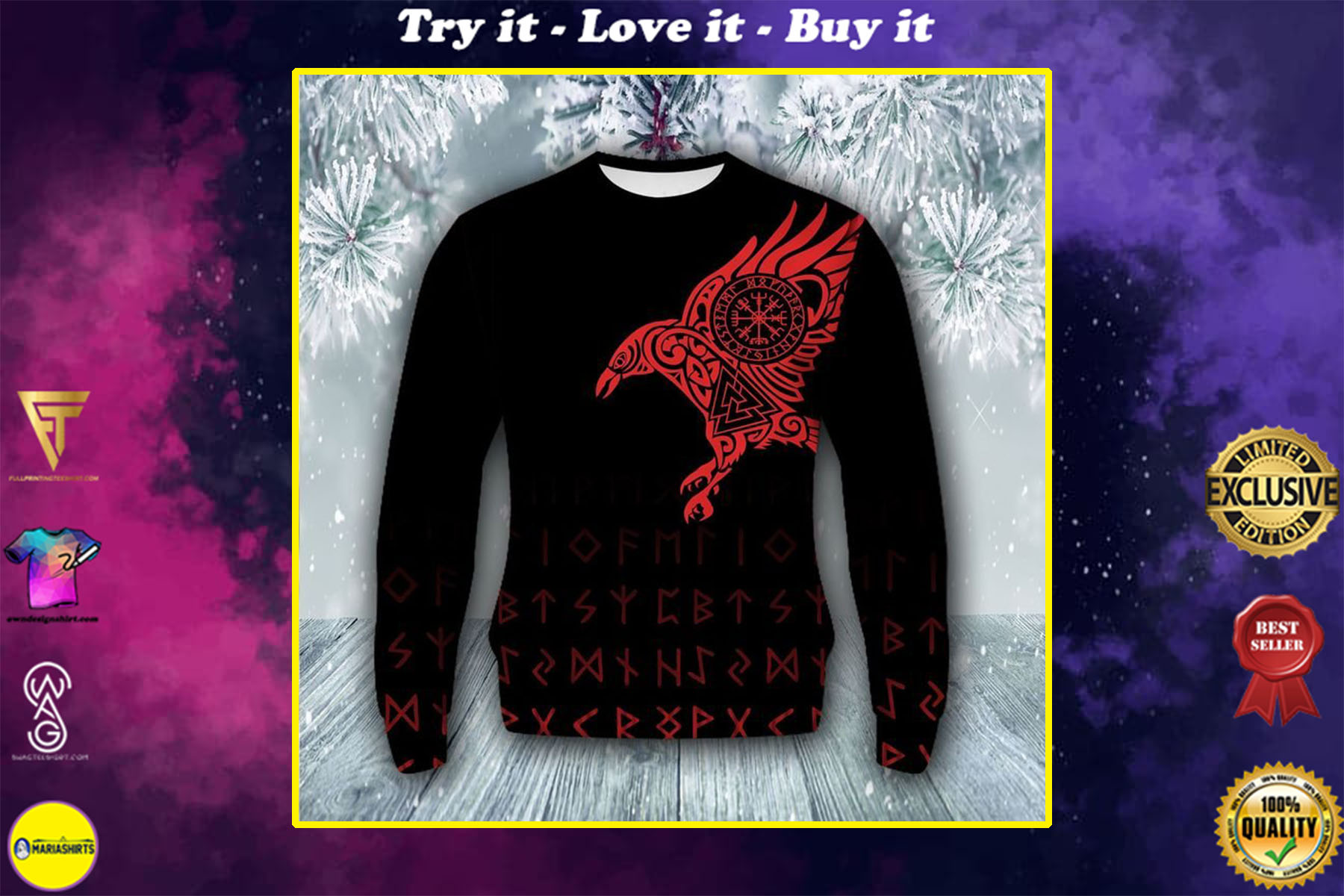raven viking all over printed ugly christmas sweater