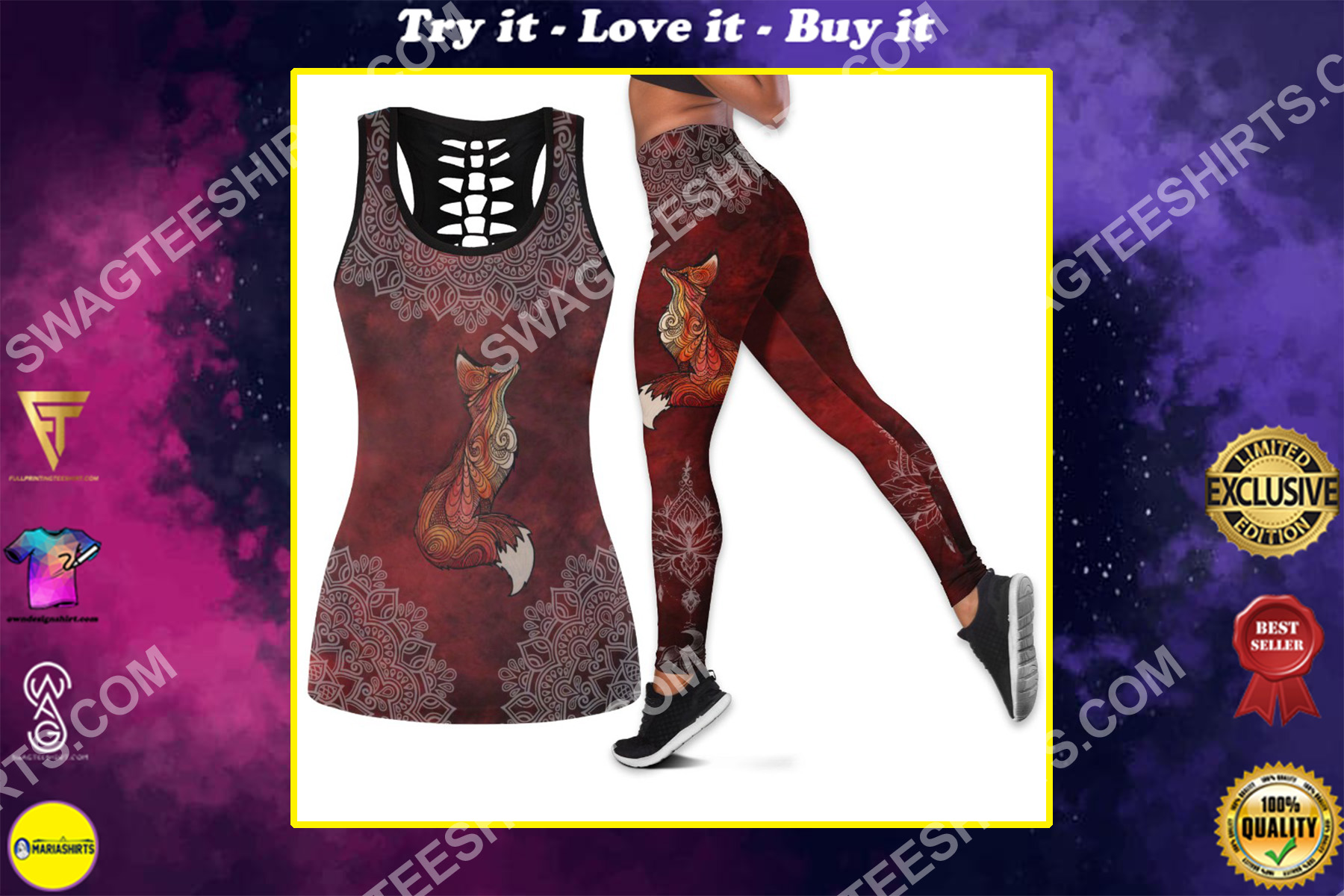 red fox mandala all over printed set sports outfit