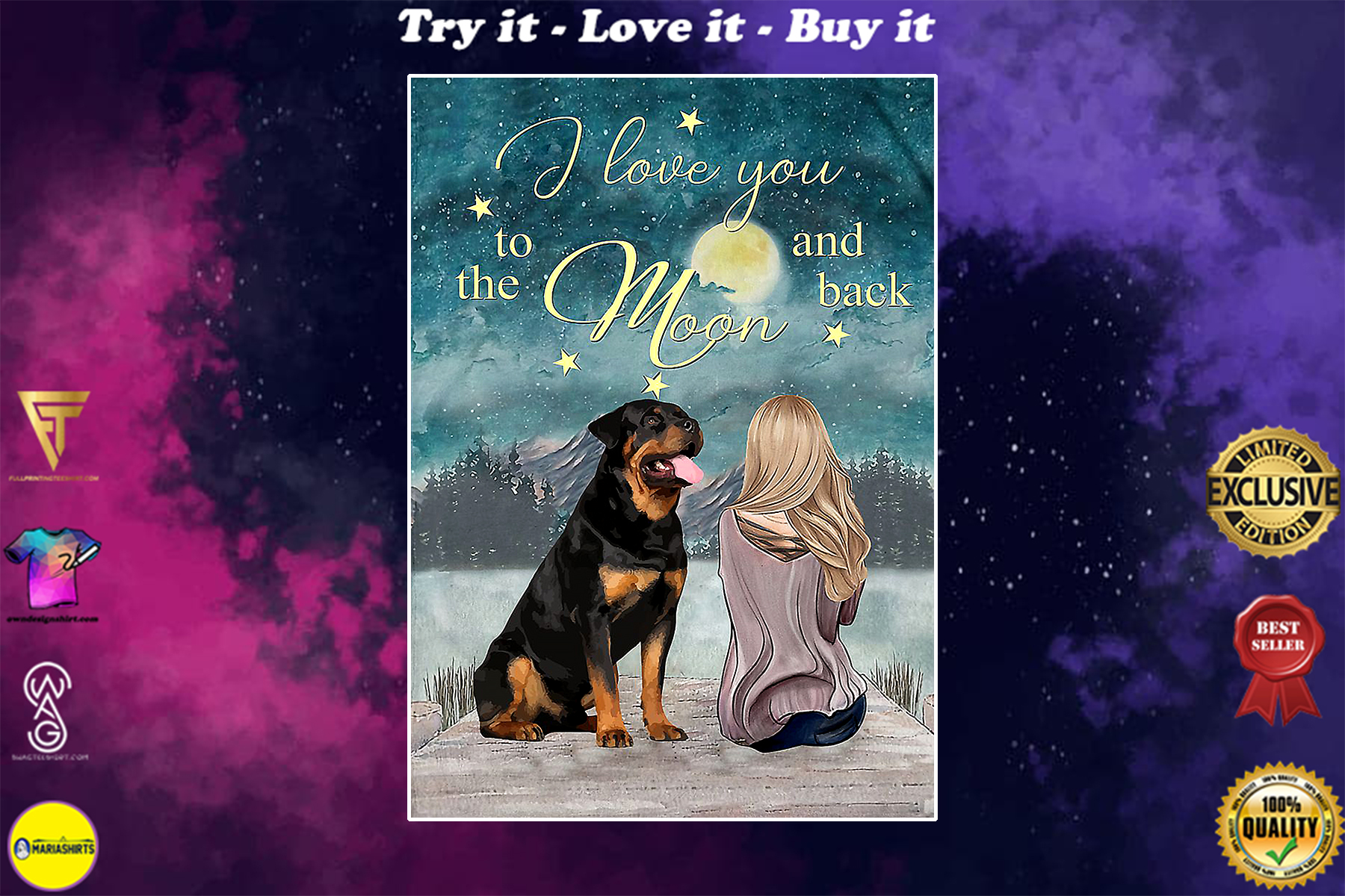 rottweiler i love you to the moon and back poster