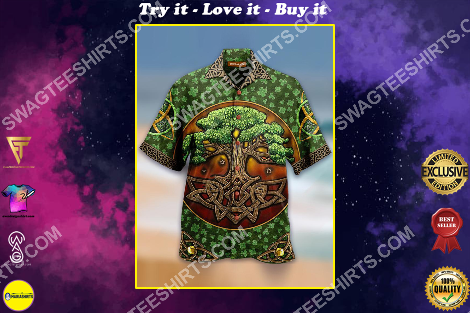 saint patrick's day tree of life all over printing hawaiian shirt