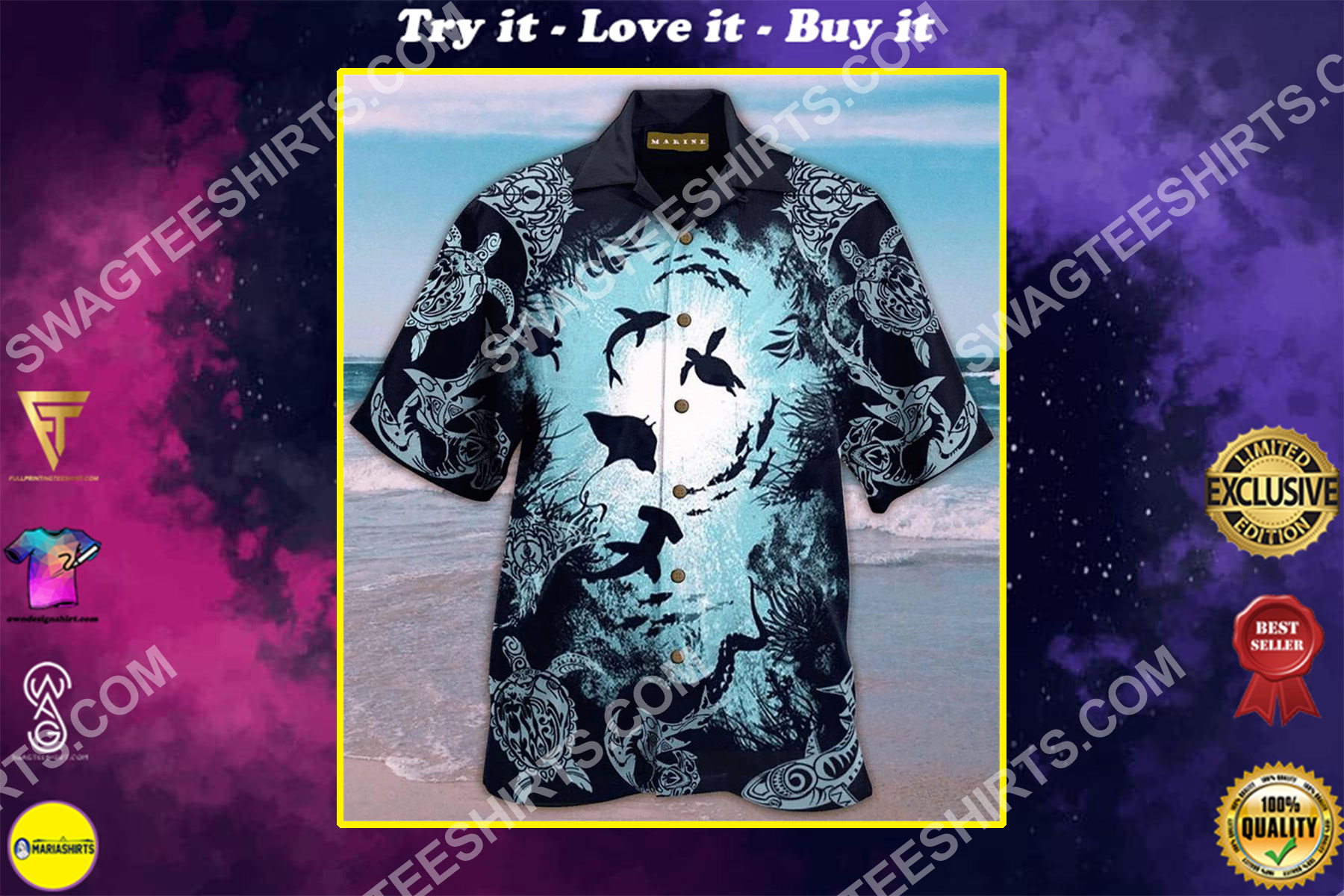 sea animals all over printing hawaiian shirt