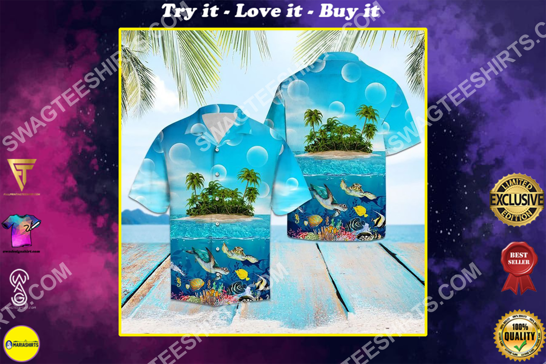sea turtle island all over printed hawaiian shirt