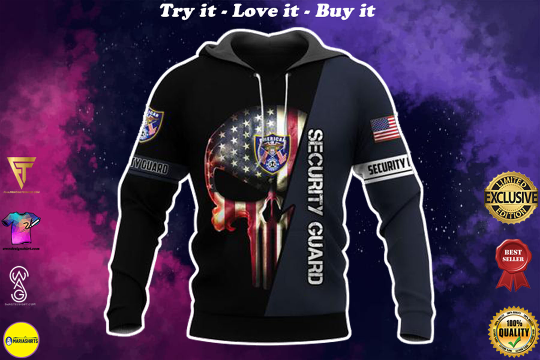 security guard skull american flag camo full over printed shirt