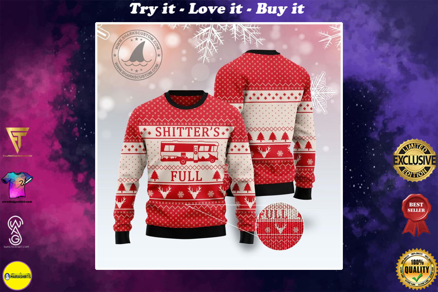 shitters full all over printed ugly christmas sweater