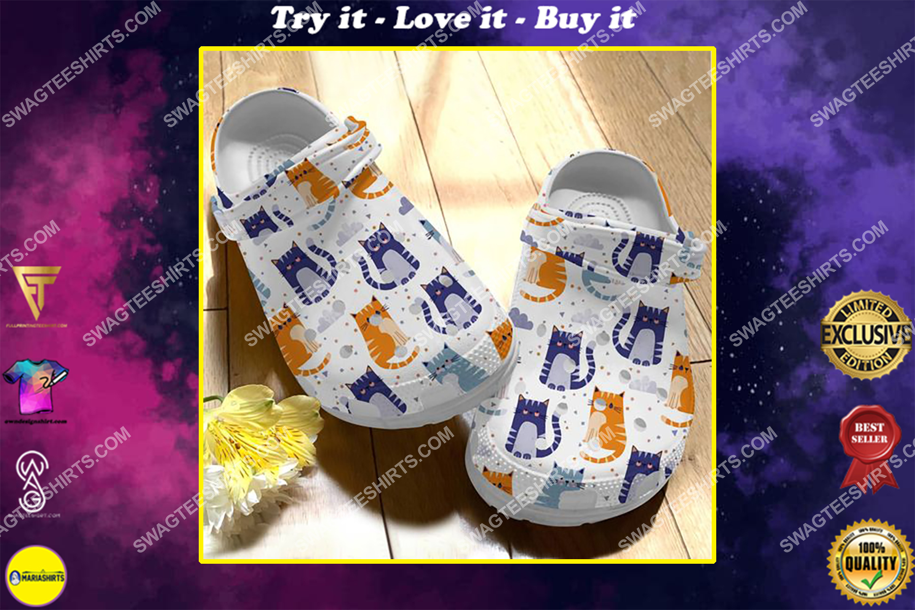 simple cat pattern cats love all over printed crocs