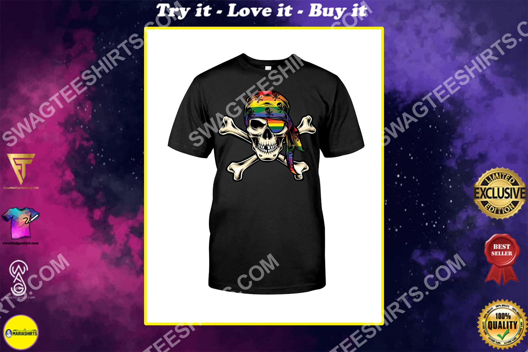 skull lgbt rainbow flag shirt