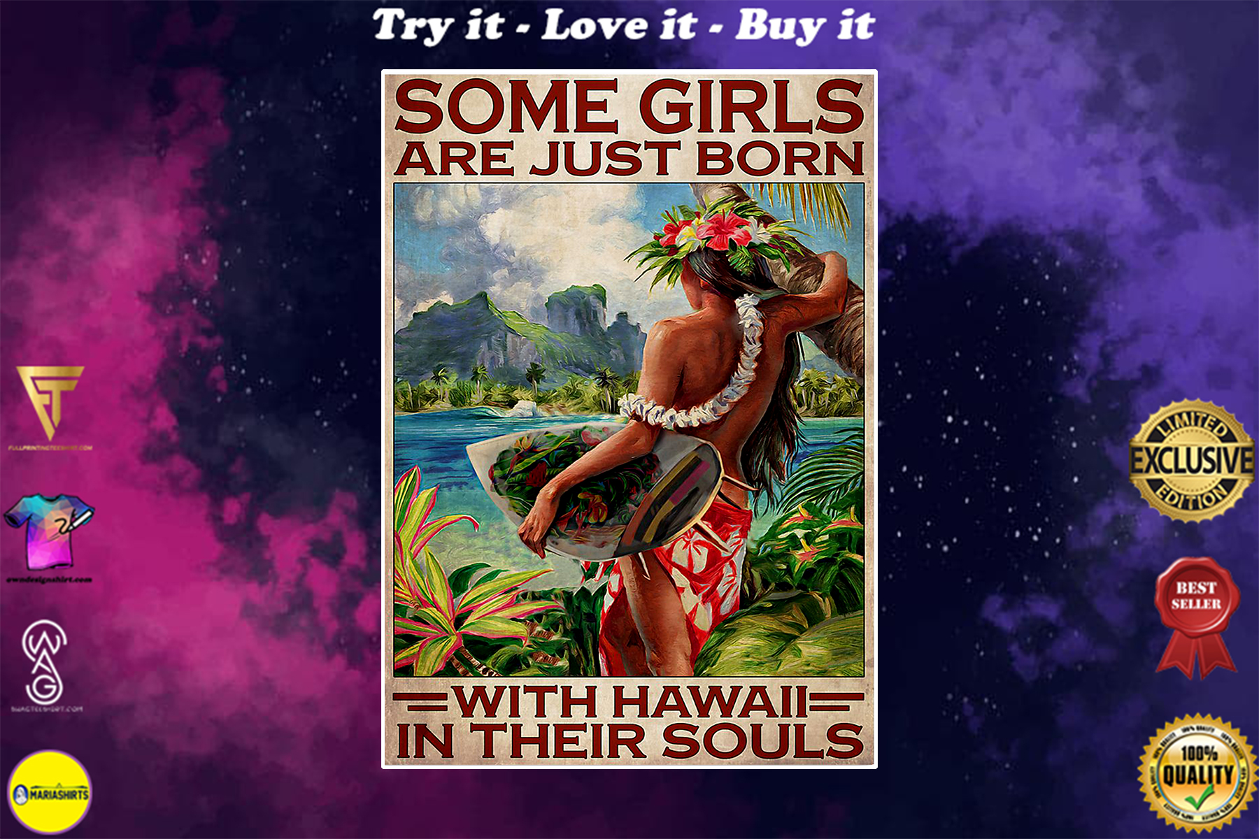 some girls are just born with hawaii spirit in their souls vintage poster