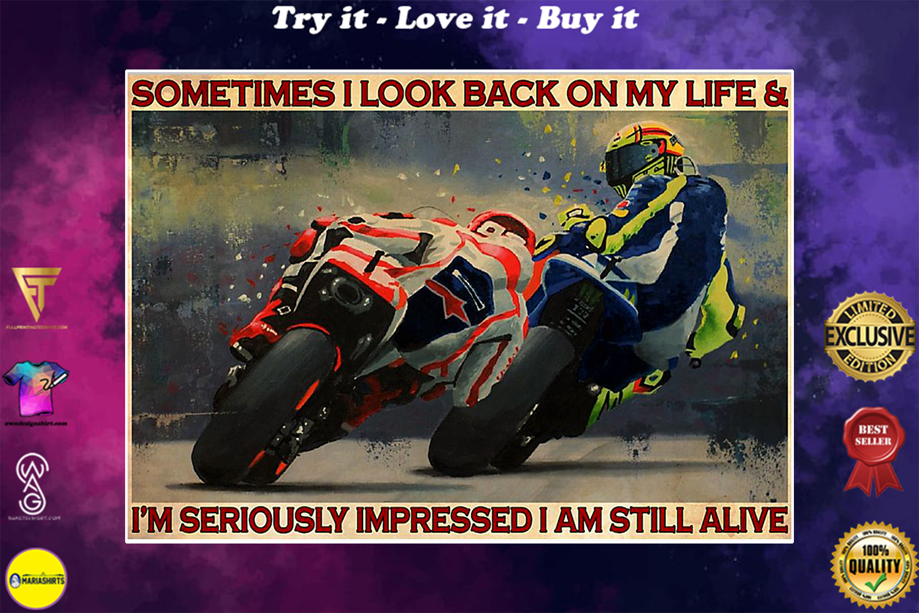 sometimes i look back on my life and im seriously impressed i am still alive motorcycle racing vintage poster