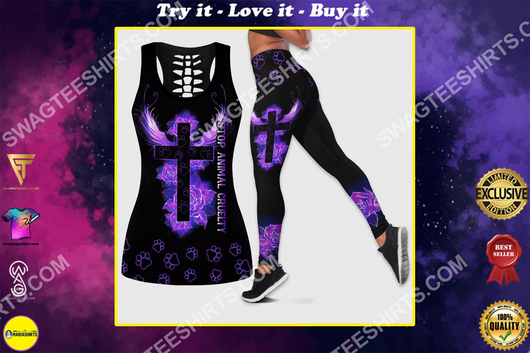 stop animal cruelty all over printed set sports outfit