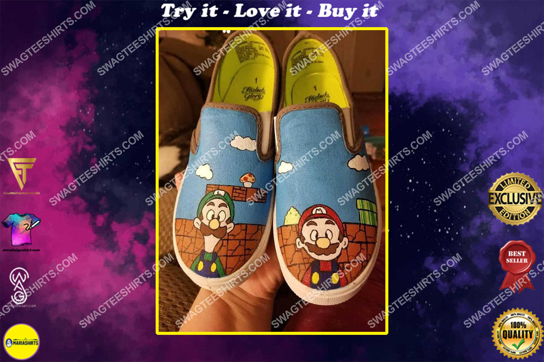 super mario all over print slip on shoes