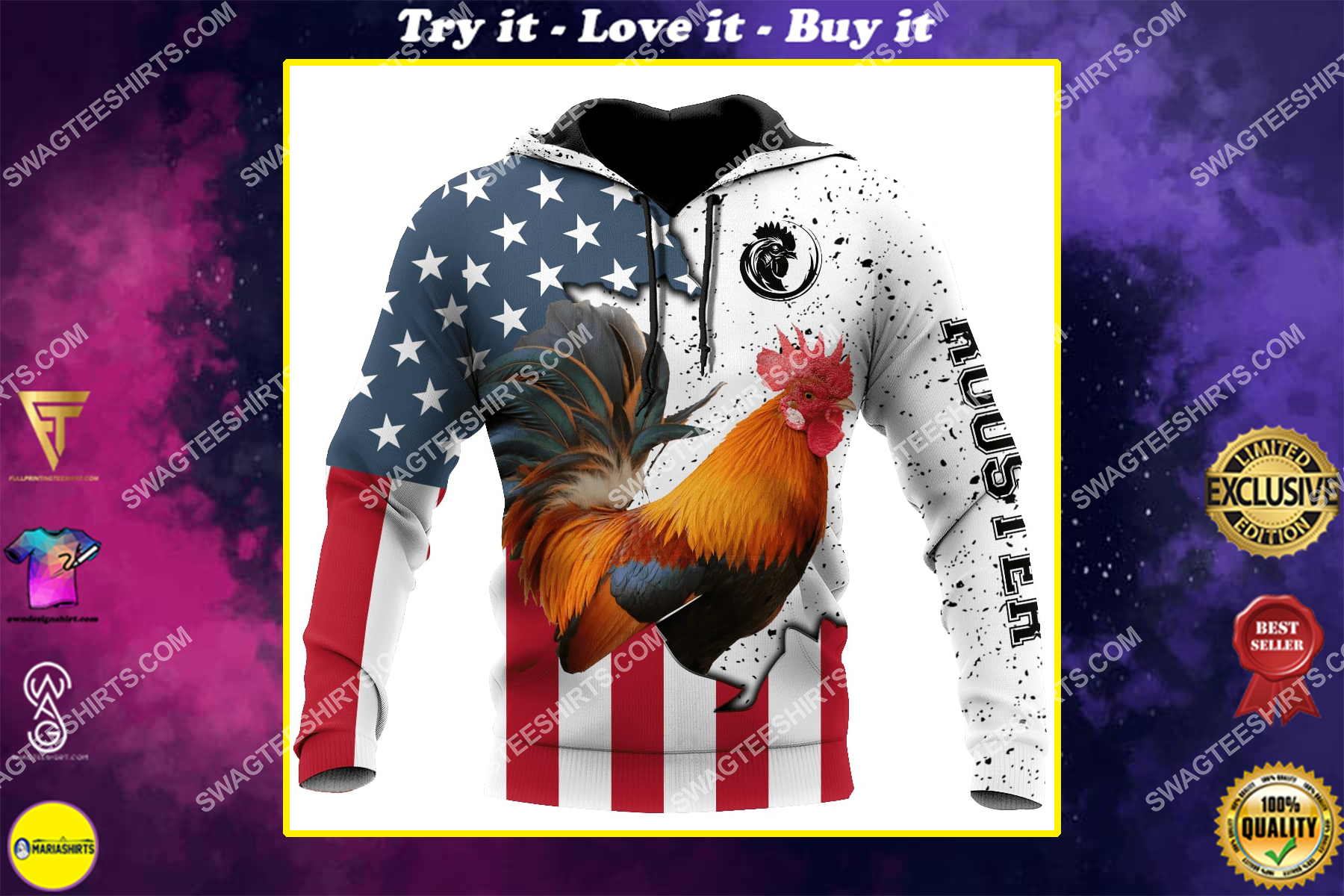 the american flag and rooster full printing shirt 1