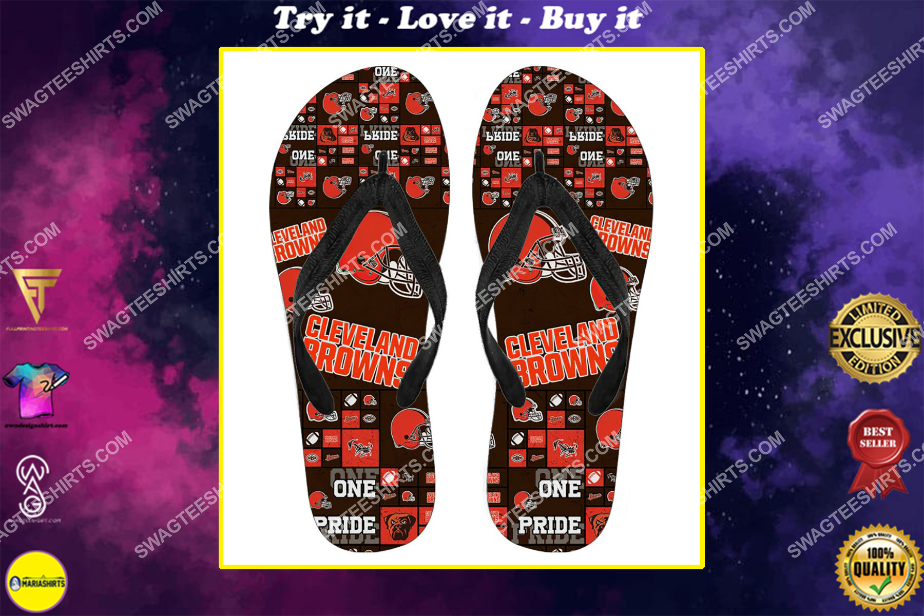 the cleveland browns team all over print flip flops