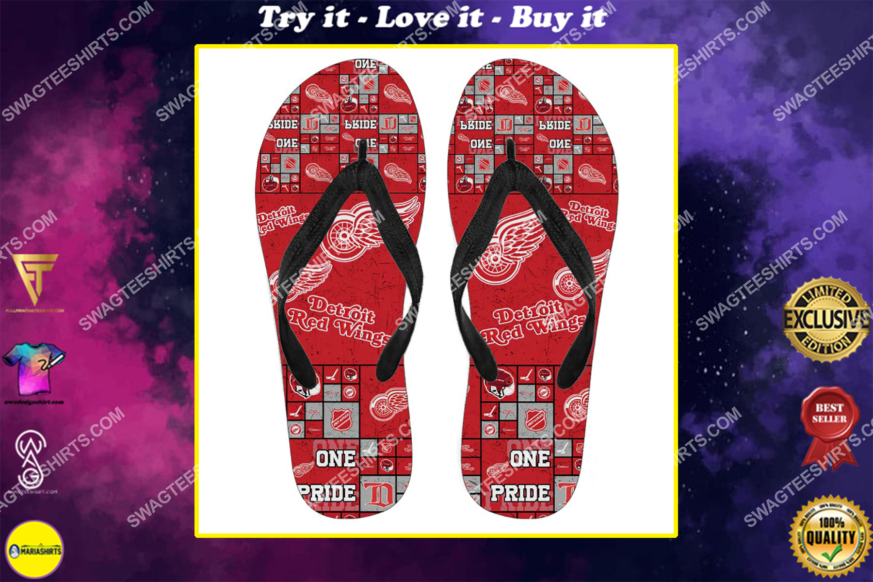 the detroit red wings team all over print flip flops