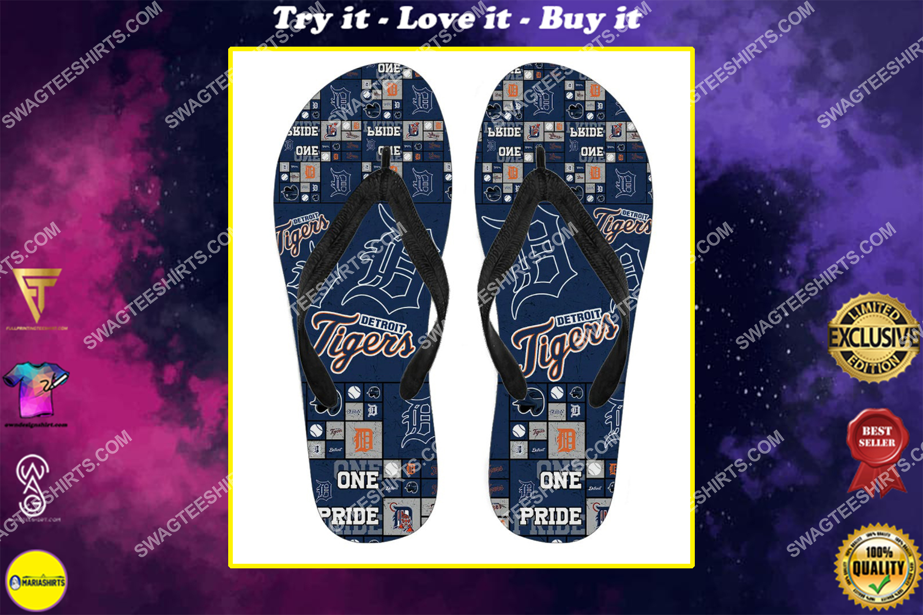 the detroit tigers team all over print flip flops