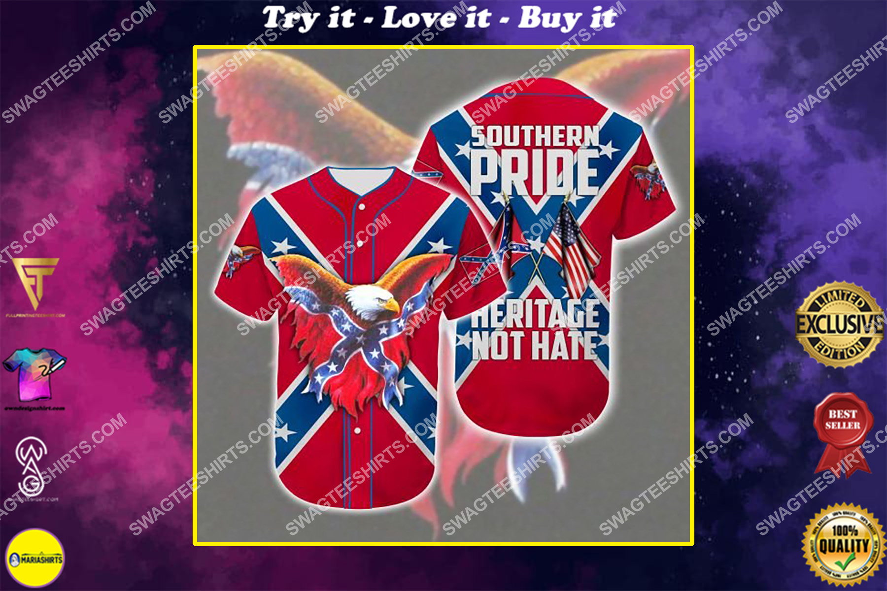 the flags of the confederate southern pride heritage not hate all over printed baseball shirt