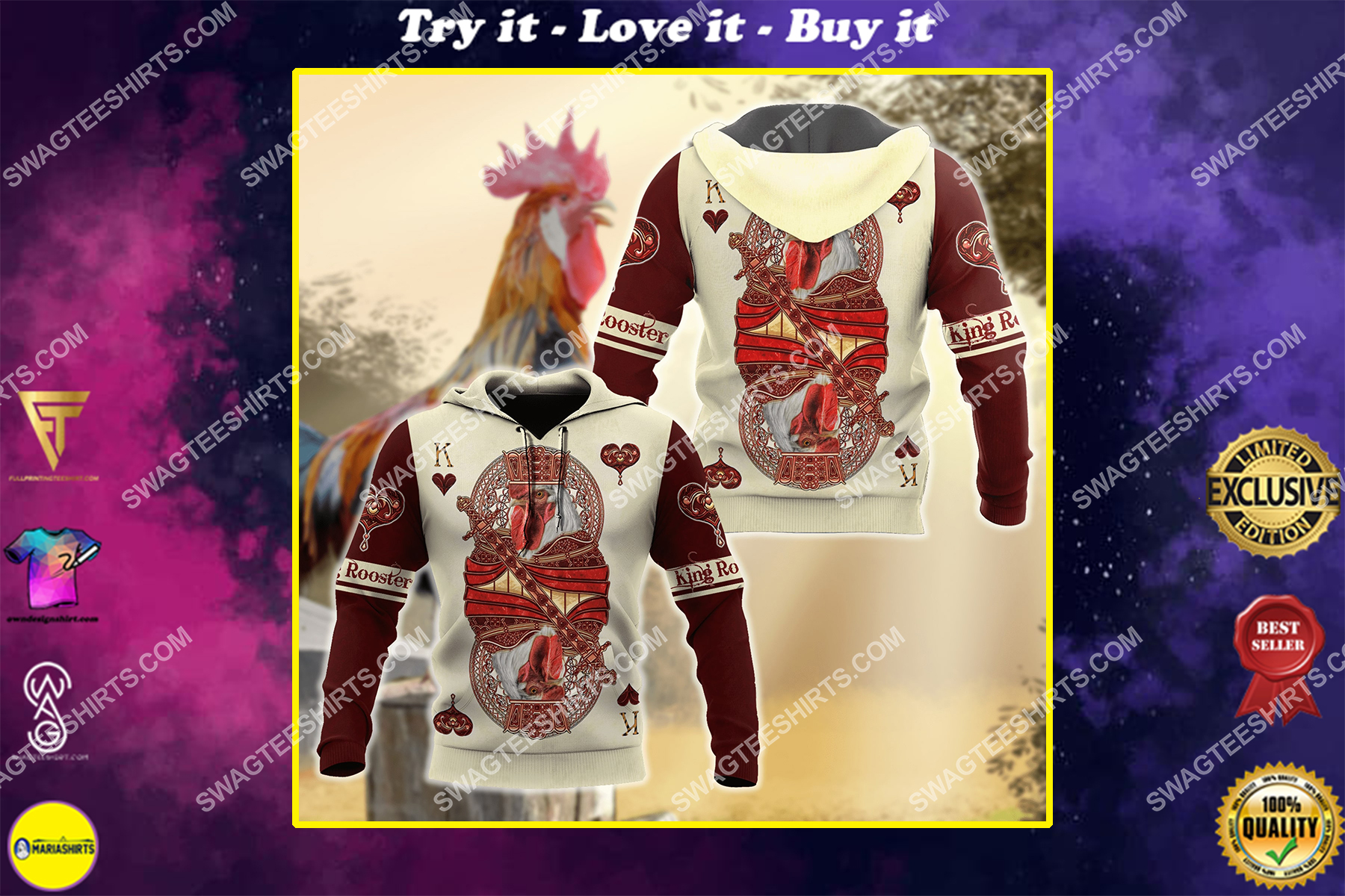 the king poker rooster chicken full printing shirt 1
