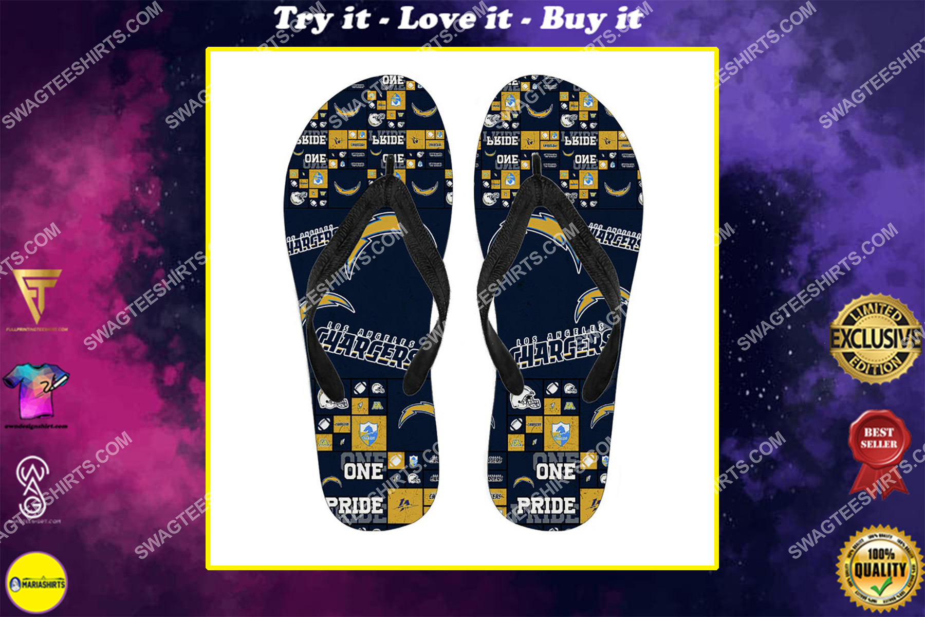 the los angeles chargers team all over print flip flops